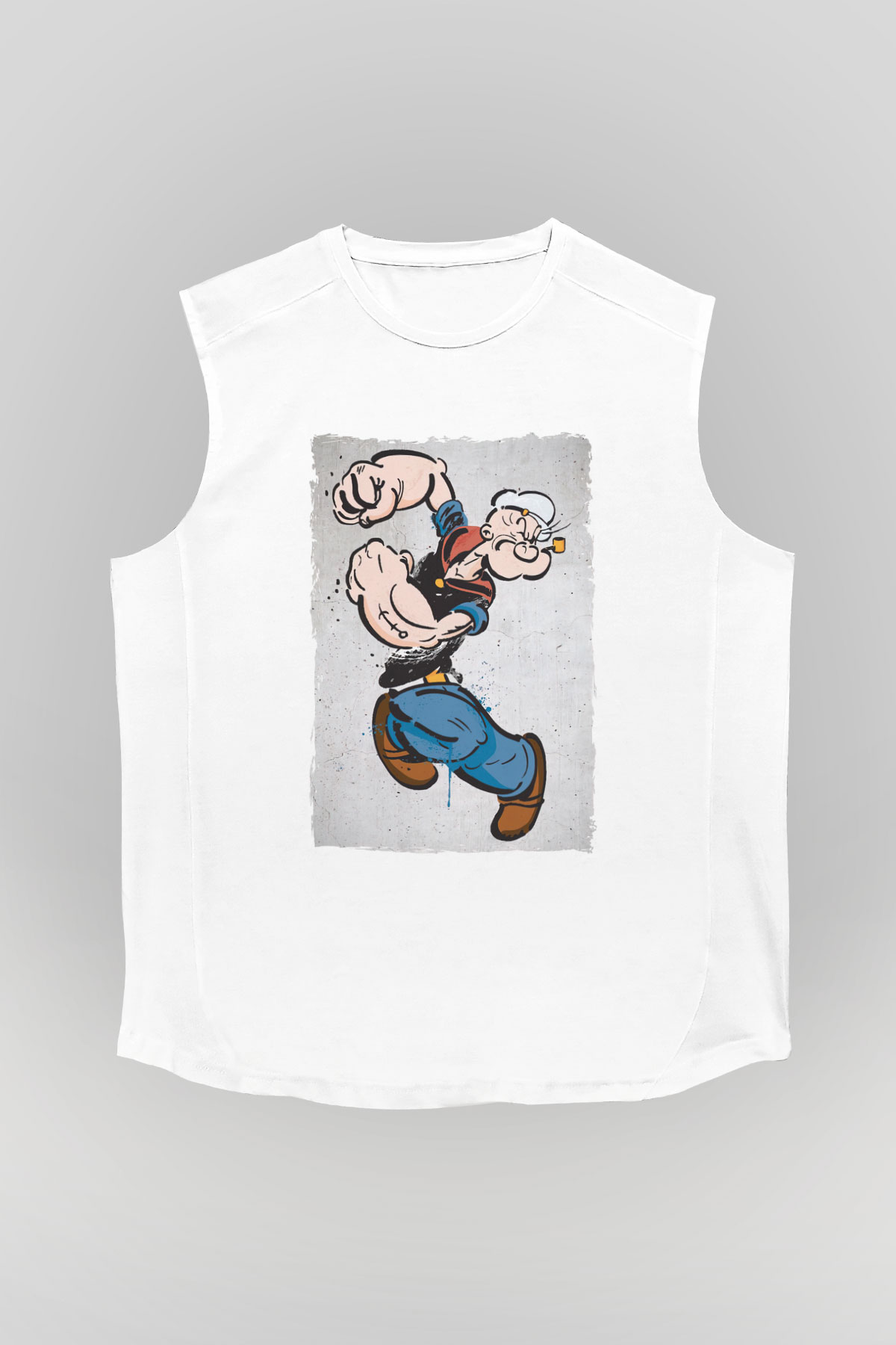Popeye Temel Reis Baskılı Unisex Beyaz  Kolsuz Tişört