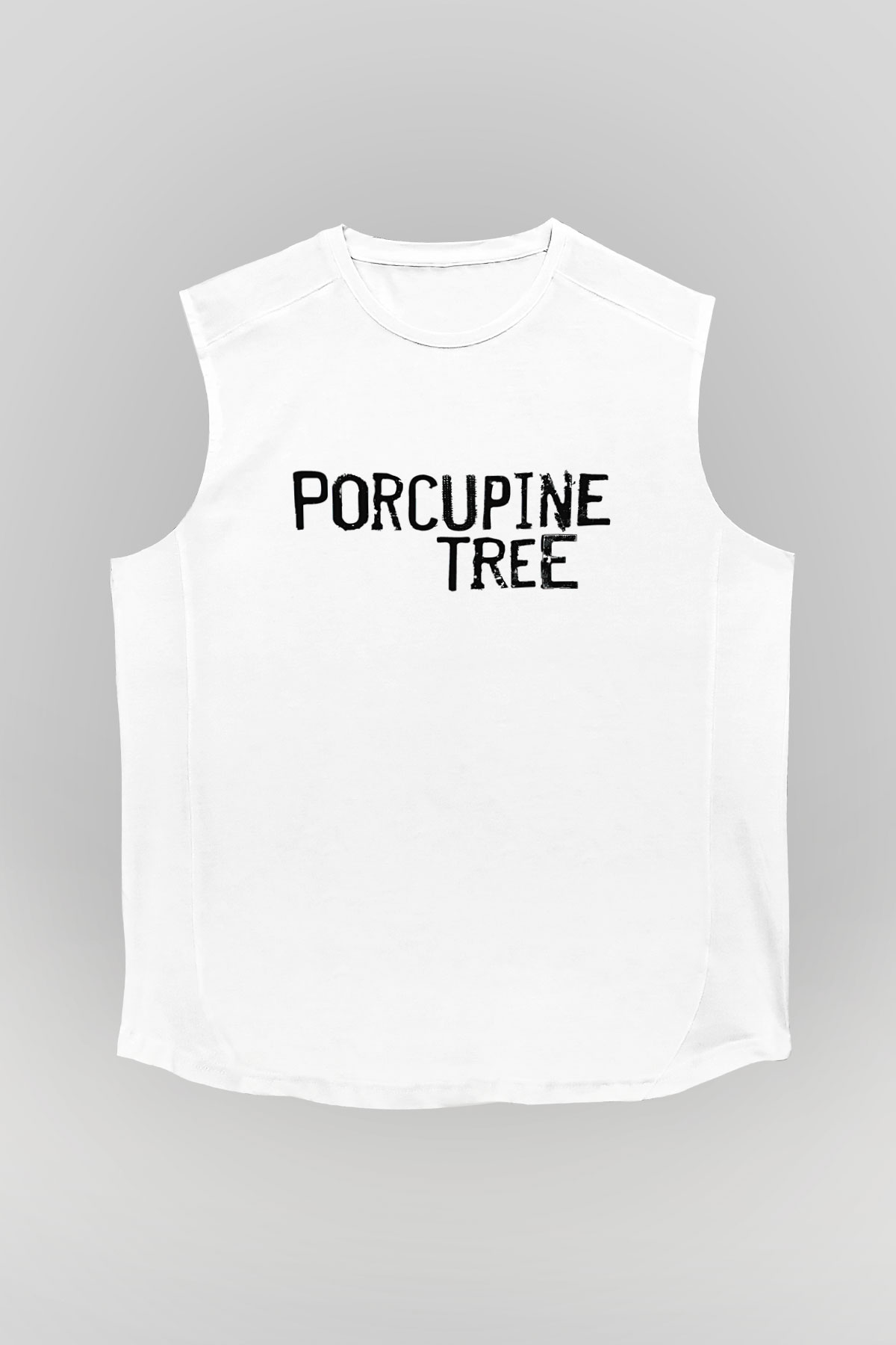 Porcupine Tree Baskılı Beyaz Unisex Kolsuz Tişört - Tshirt