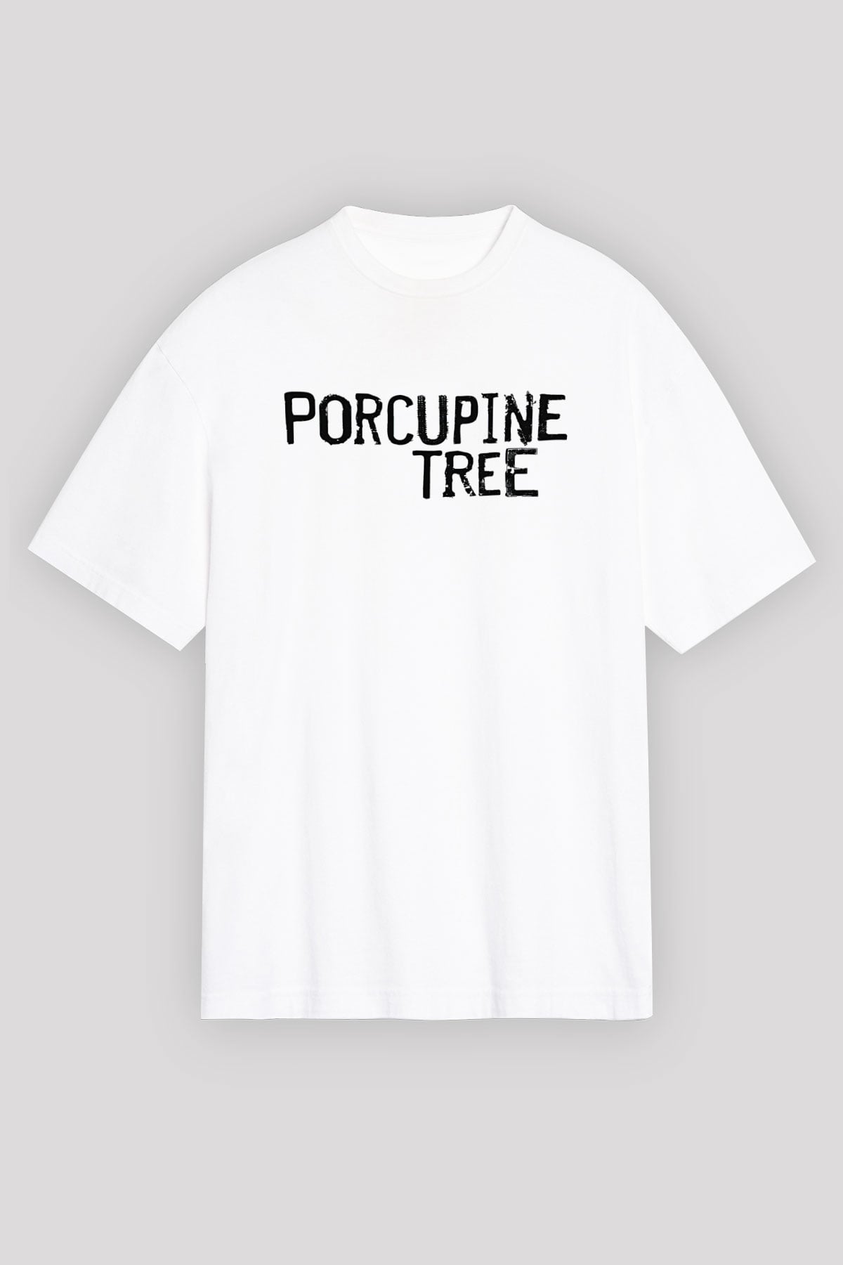 Porcupine Tree Baskılı Beyaz Unisex Oversize Tişört - Tshirt