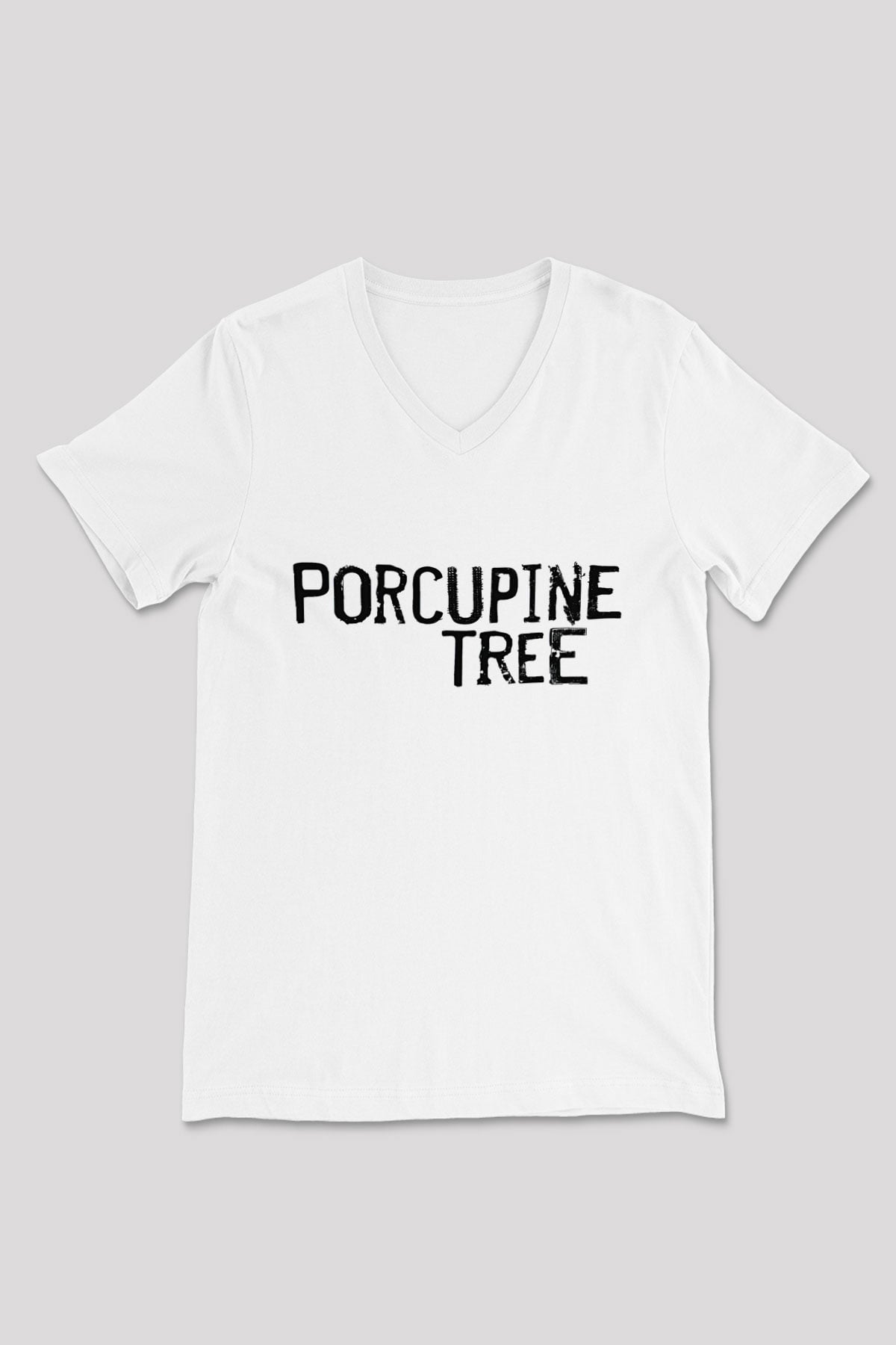Porcupine Tree Baskılı Beyaz Unisex V Yaka Tişört - Tshirt