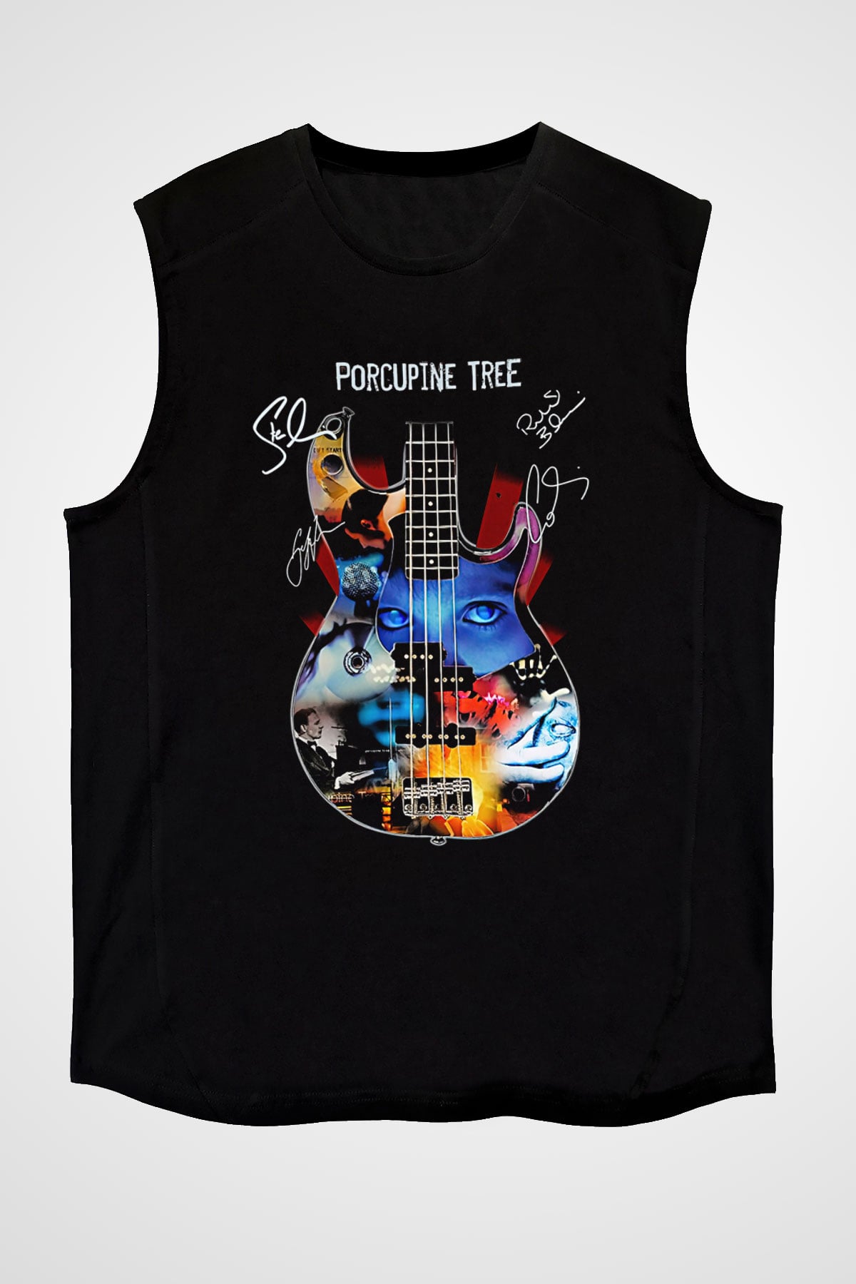 Porcupine Tree Baskılı Unisex Siyah Kolsuz Tişört - Tshirt