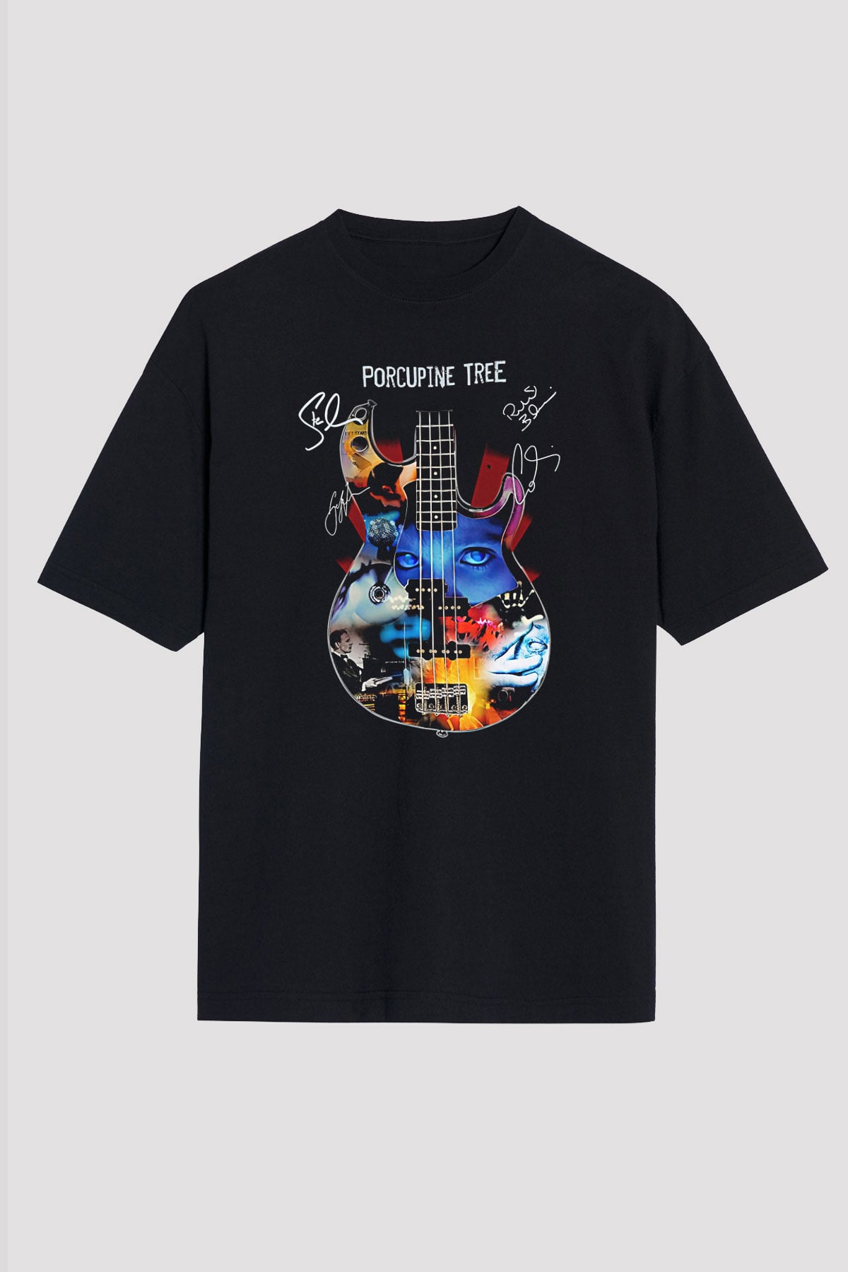 Porcupine Tree Baskılı Unisex Siyah Oversize Tişört - Tshirt