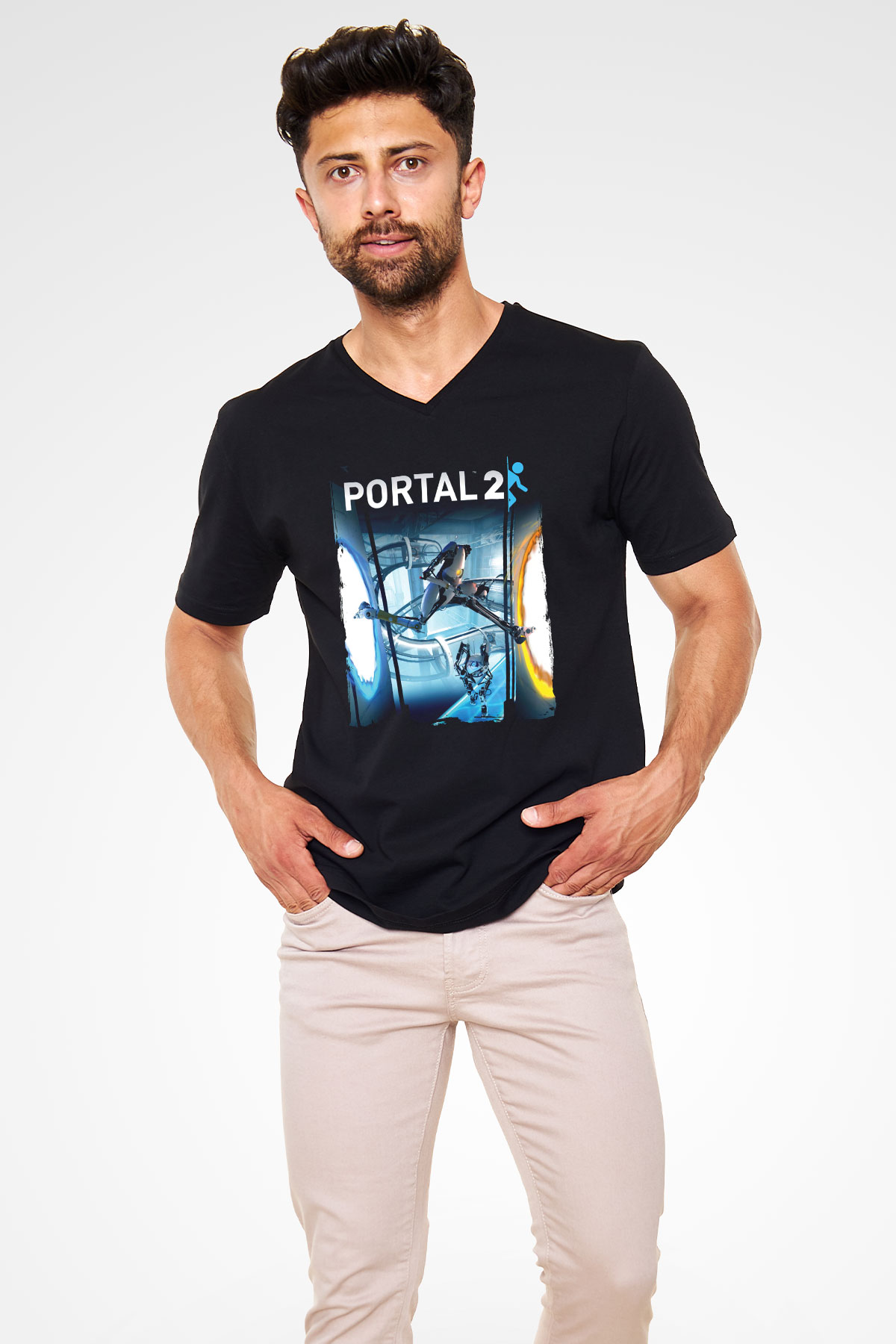 Portal Siyah Unisex V Yaka Tişört