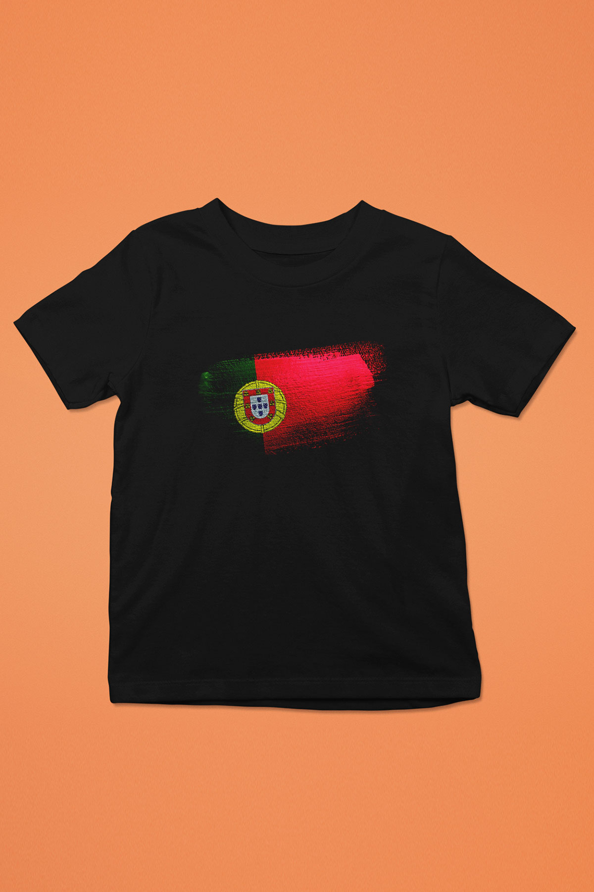 Portekiz - Portugal Bayrağı Baskılı Unisex Siyah Çocuk Tişörtü