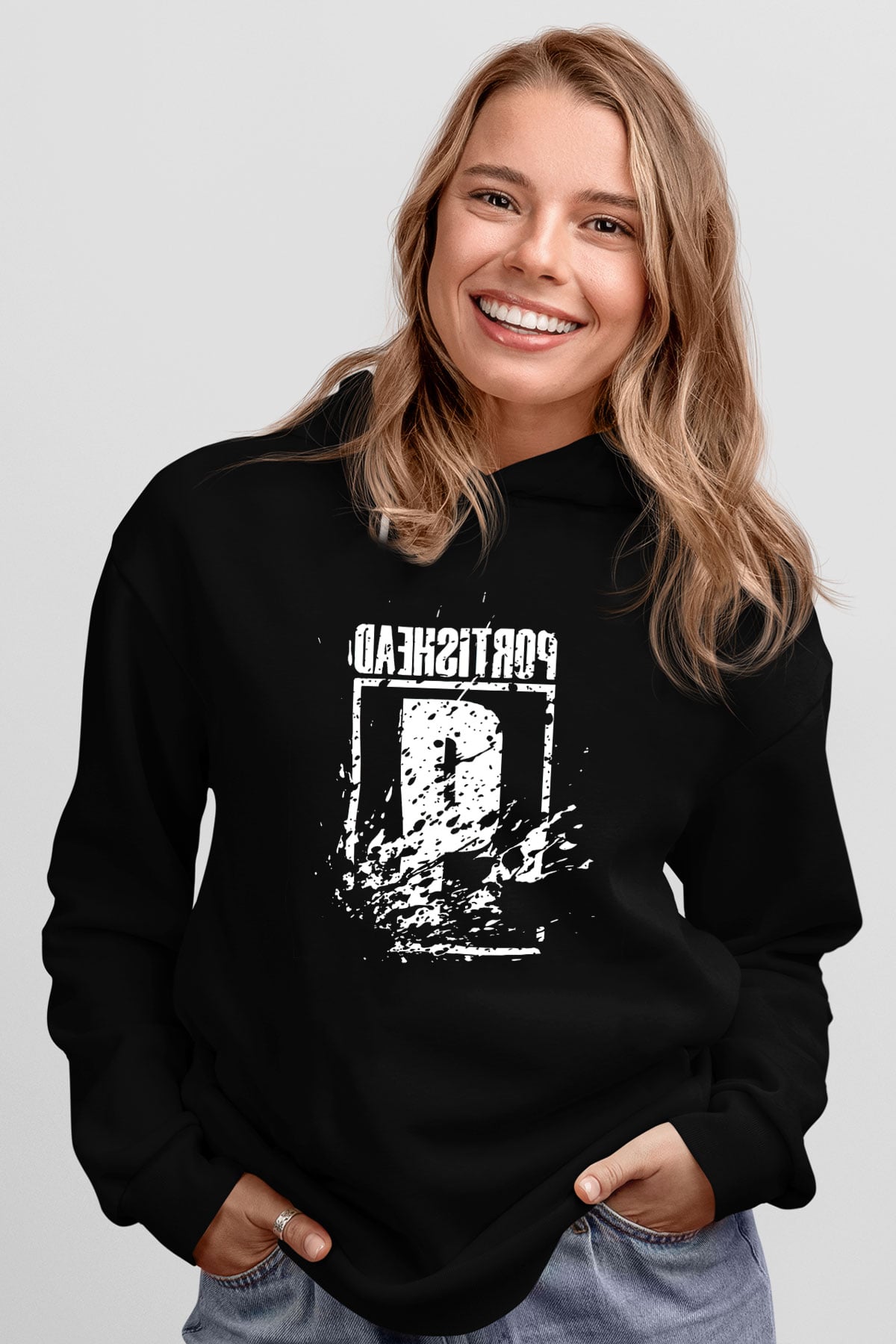 Portishead Baskılı Unisex Siyah Kapüşonlu Sweatshirt