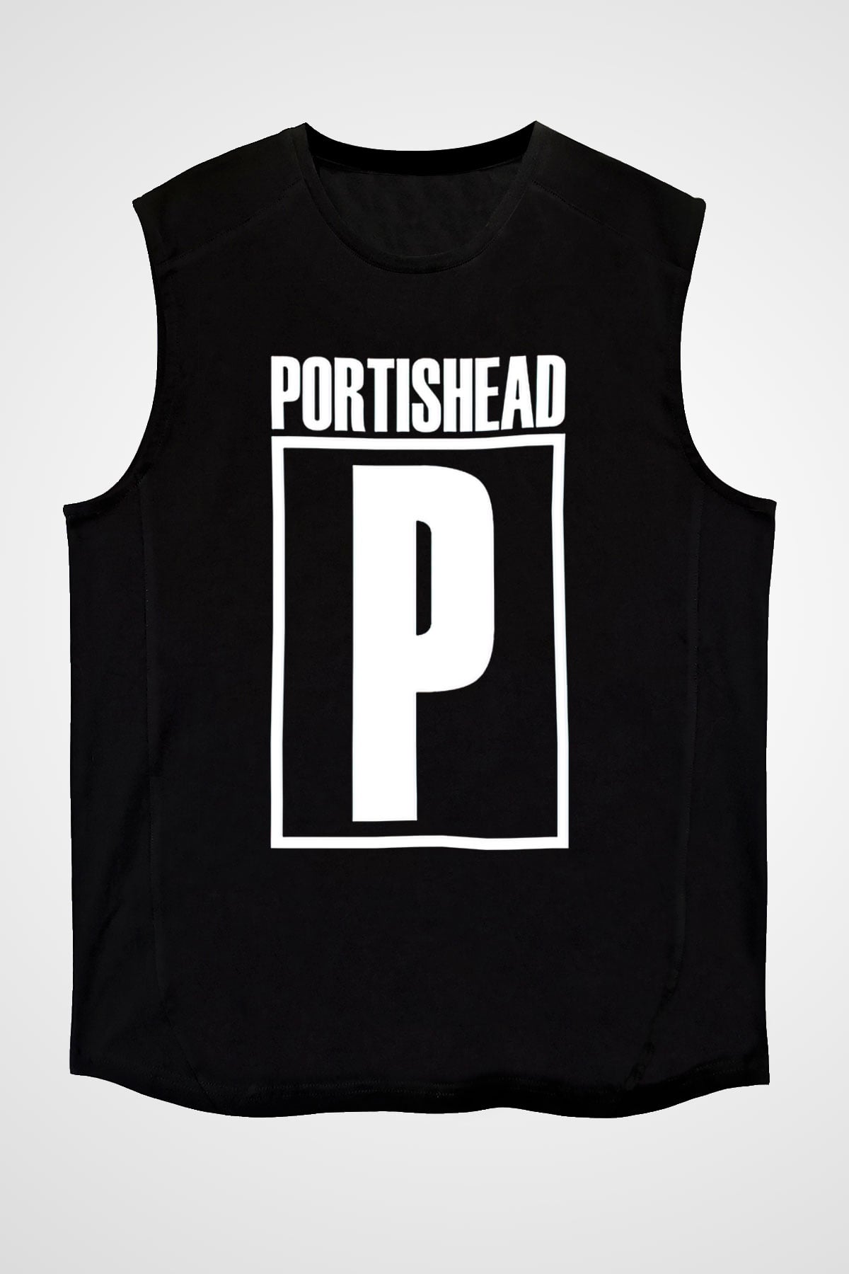 Portishead Baskılı Unisex Siyah Kolsuz Tişört - Tshirt