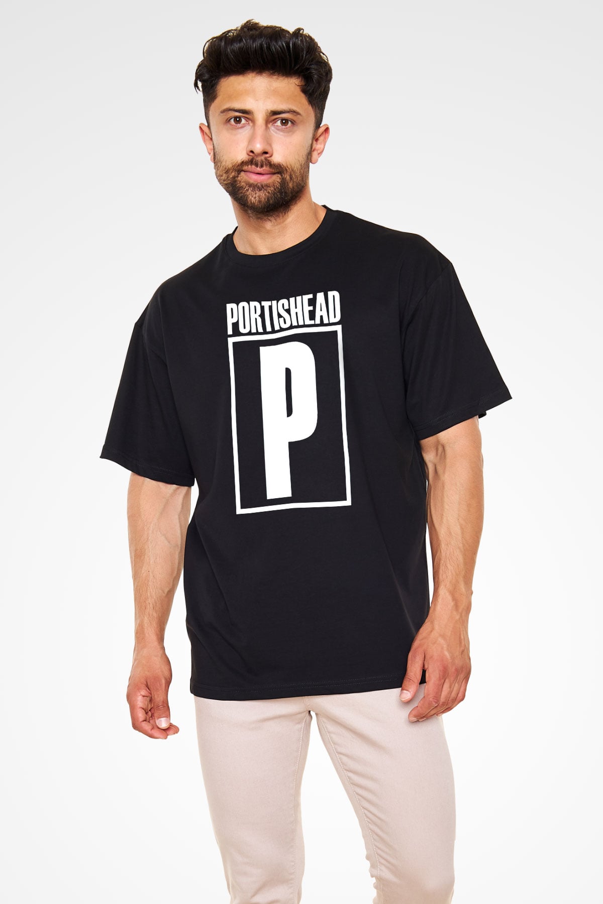 Portishead Baskılı Unisex Siyah Oversize Tişört - Tshirt