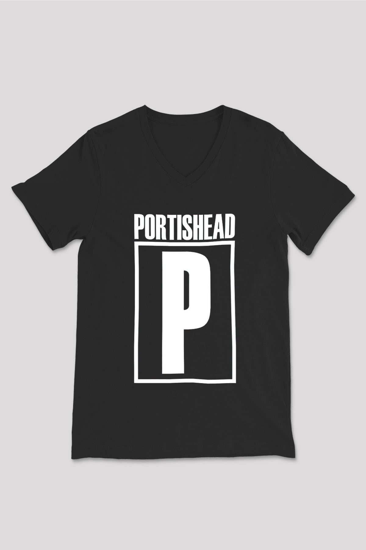 Portishead Baskılı Unisex Siyah V Yaka Tişört - Tshirt