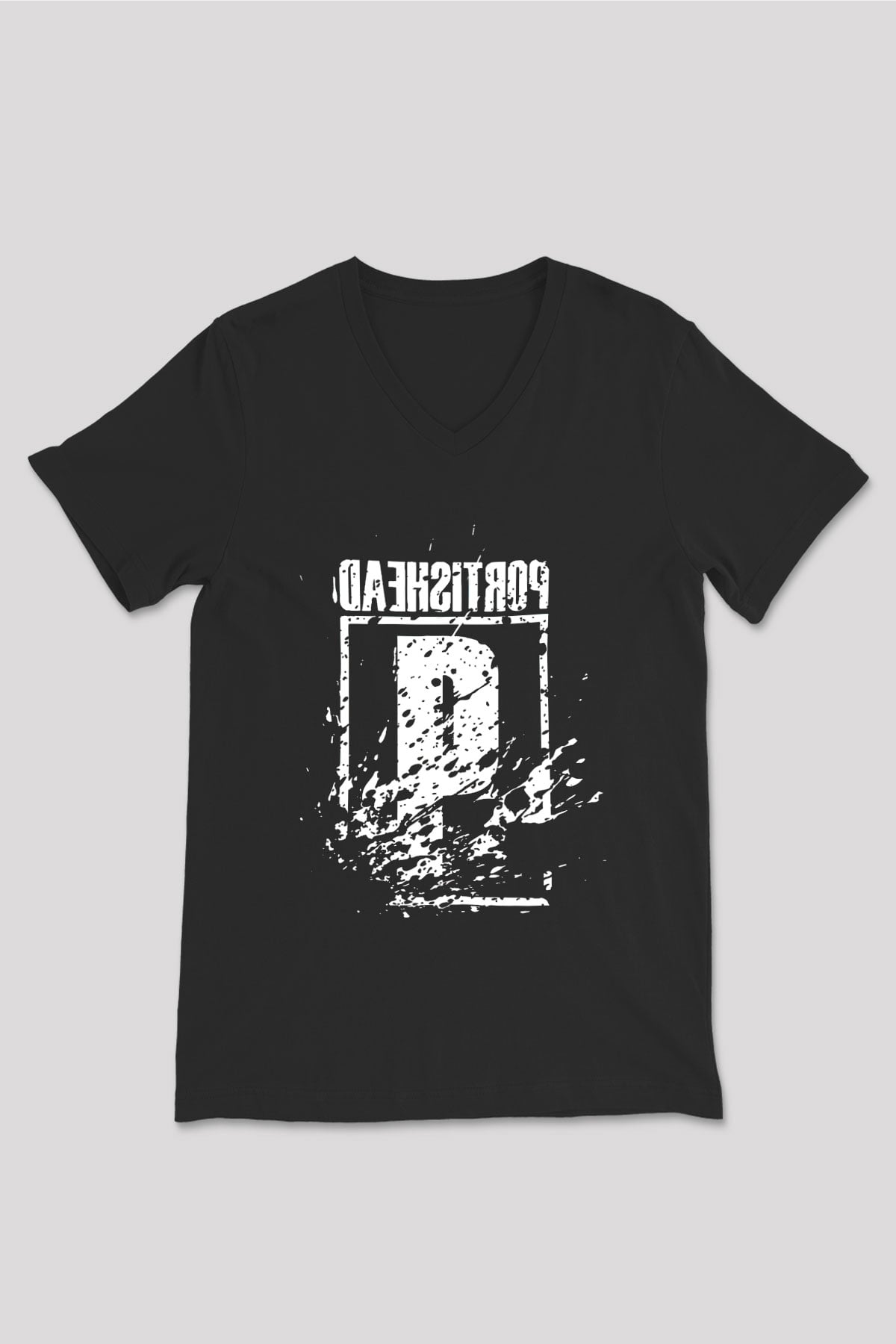 Portishead Baskılı Unisex Siyah V Yaka Tişört - Tshirt