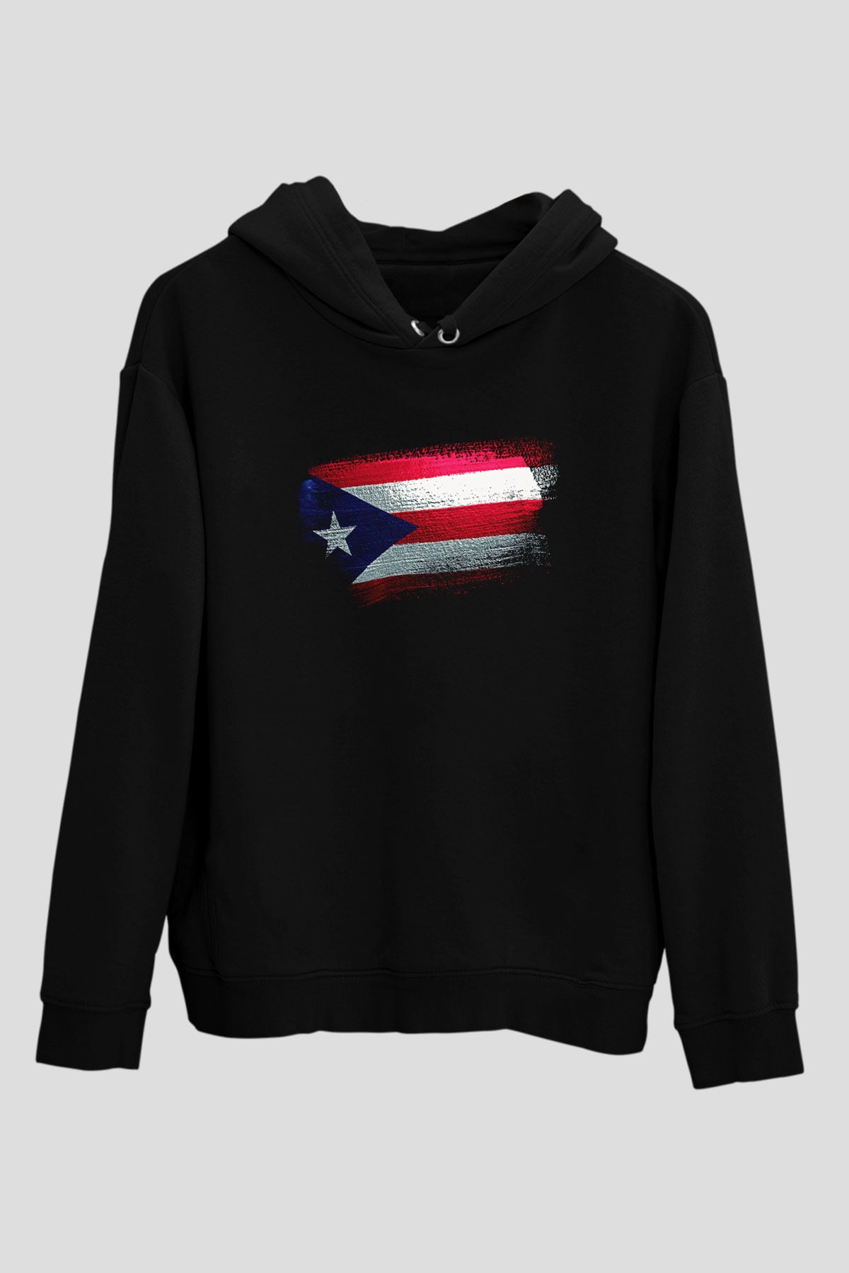 Porto Riko - Puerto Rico Bayrağı Baskılı Unisex Siyah Kapüşonlu Sweatshirt