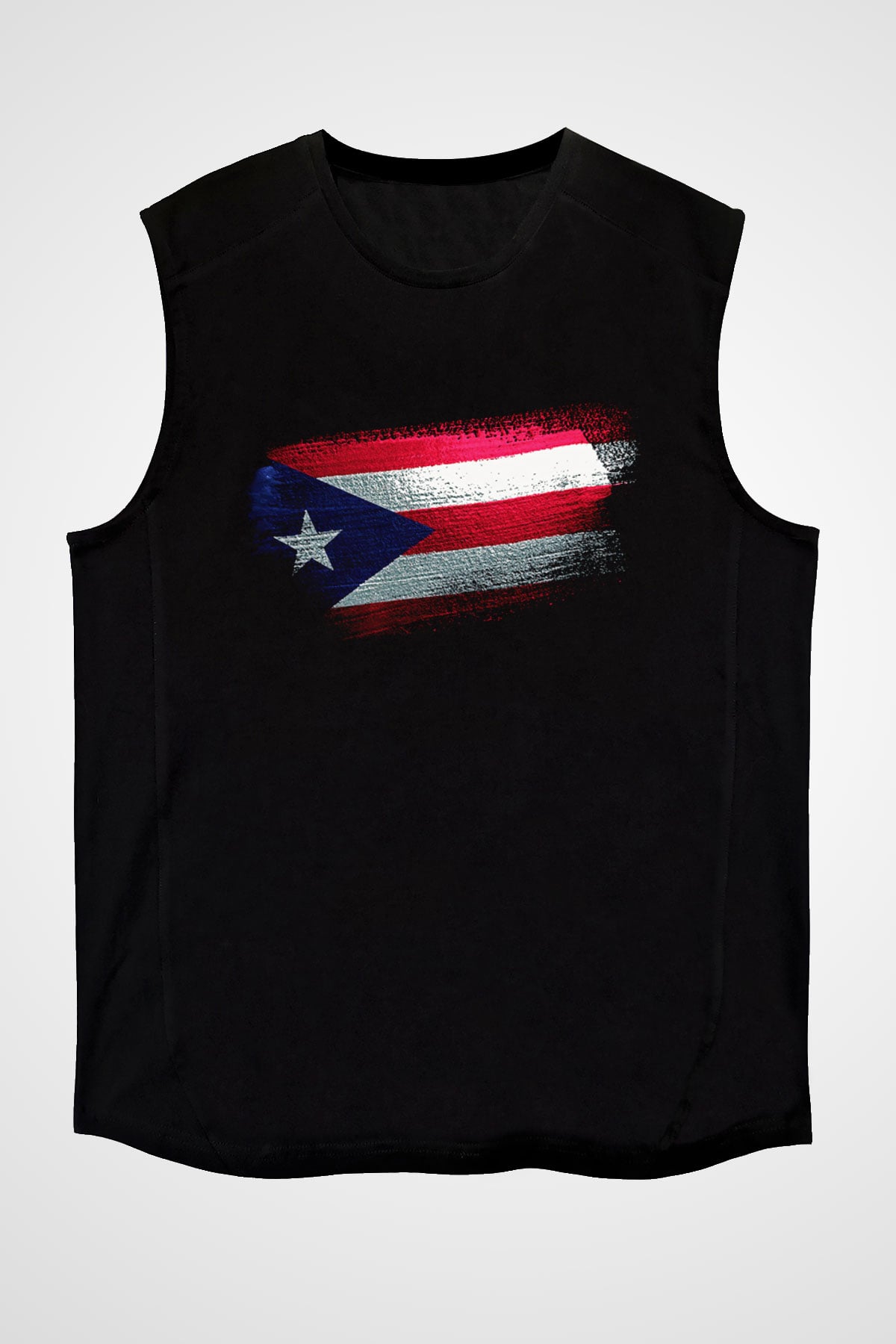 Porto Riko - Puerto Rico Bayrağı Baskılı Unisex Siyah Kolsuz Tişört