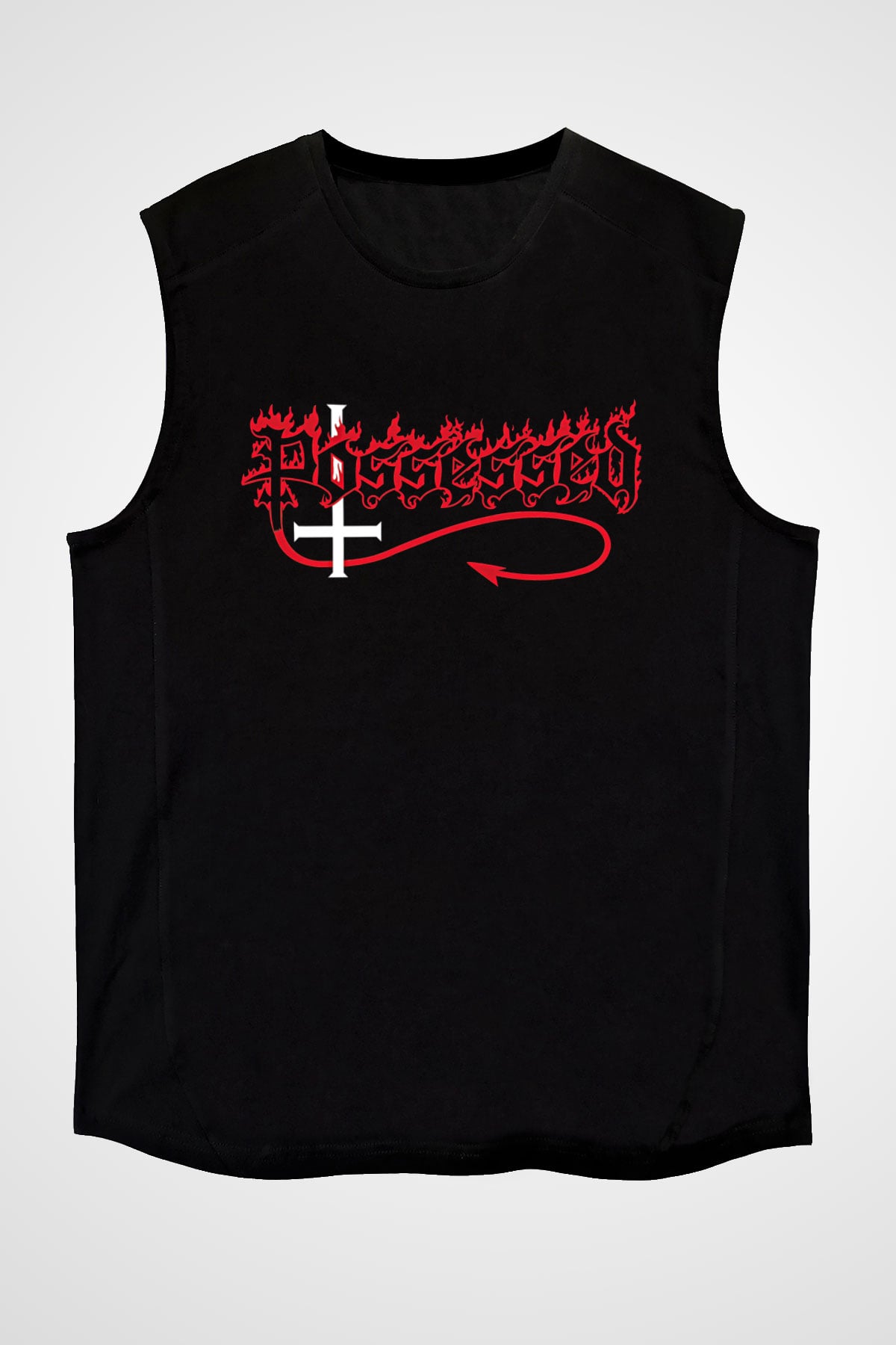 Possessed Baskılı Unisex Siyah Kolsuz Tişört - Tshirt