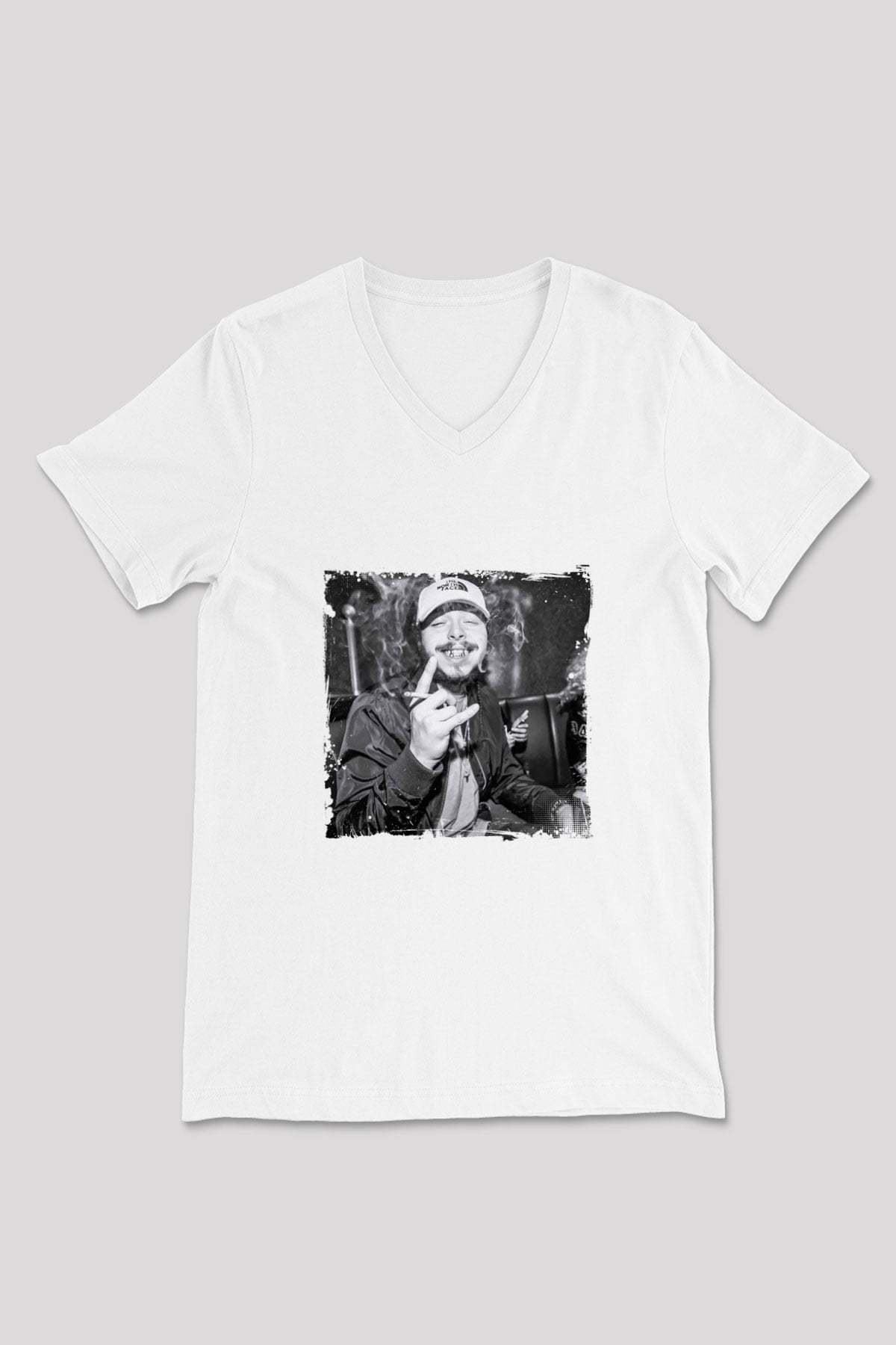 Post Malone Baskılı Beyaz V Yaka Unisex Tişört