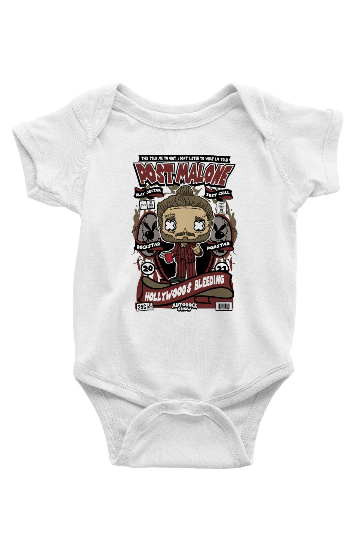 Post Malone Baskılı Unisex Beyaz Bebek Body - Zıbın