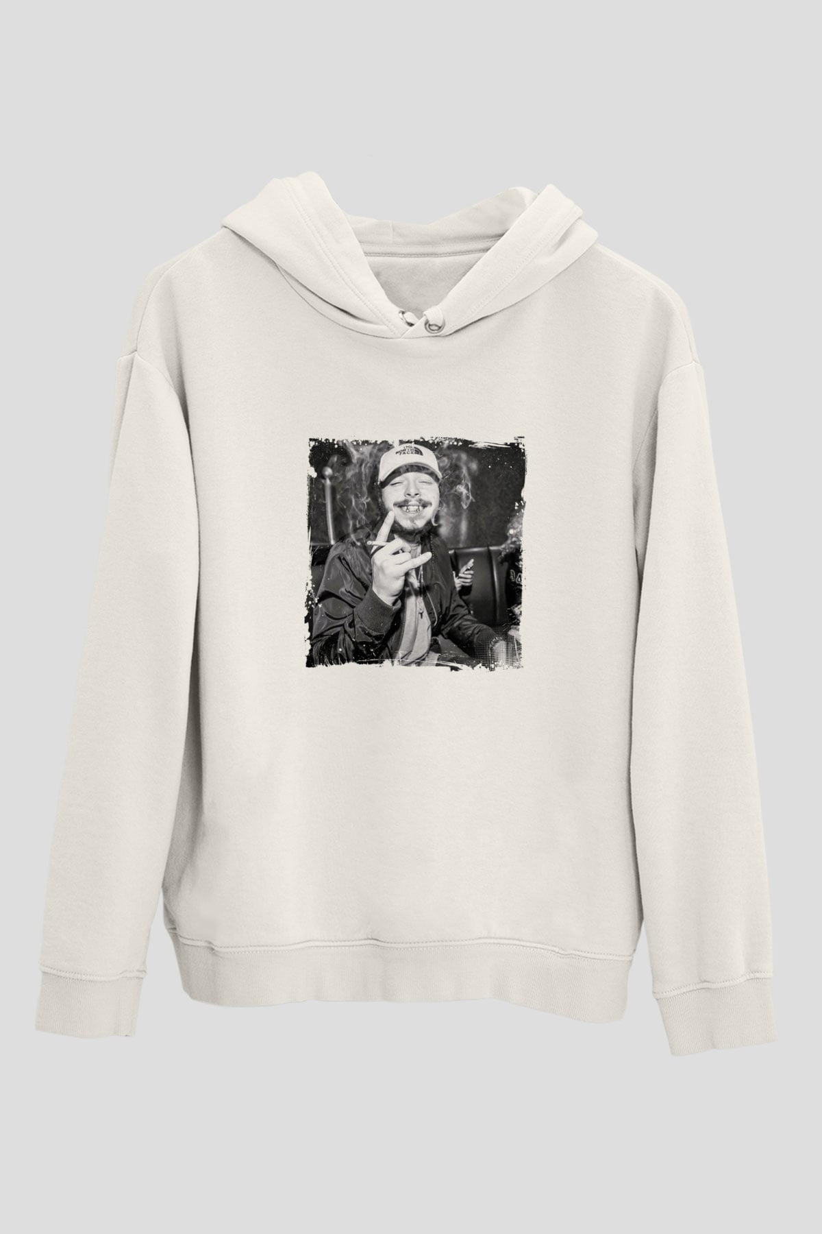 Post Malone Baskılı Unisex Beyaz Kapüşonlu Sweatshirt