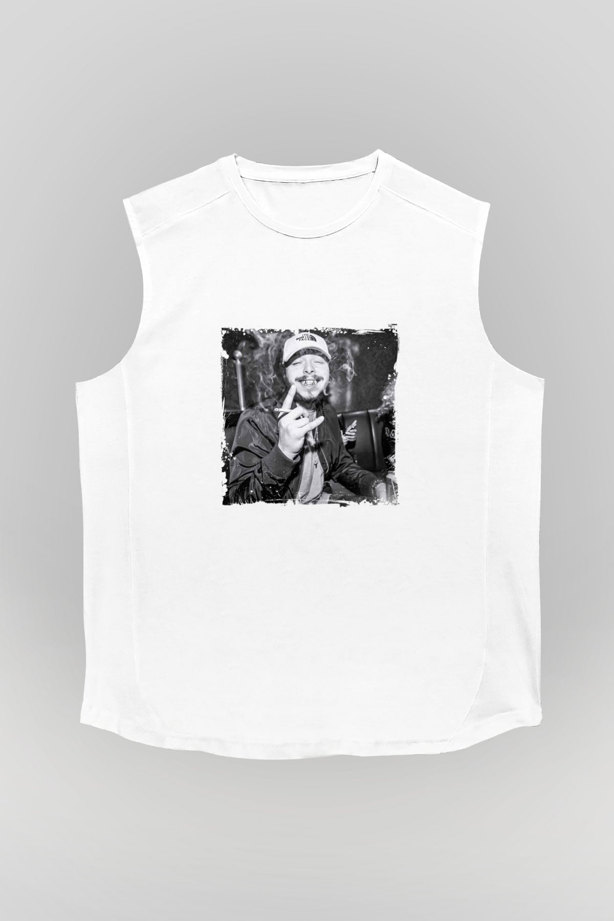Post Malone Baskılı Unisex Beyaz Kolsuz Tişört