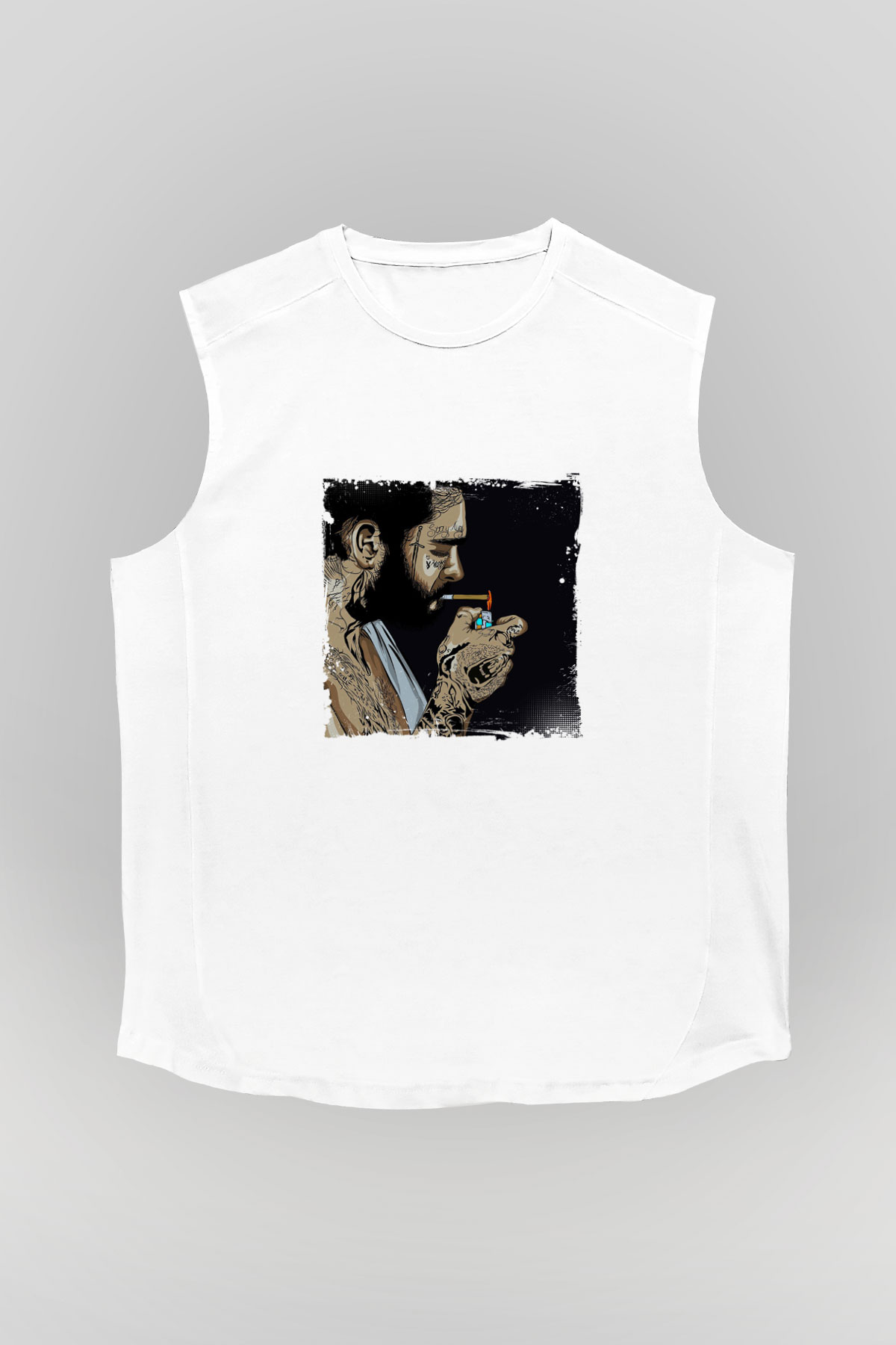 Post Malone Baskılı Unisex Beyaz Kolsuz Tişört
