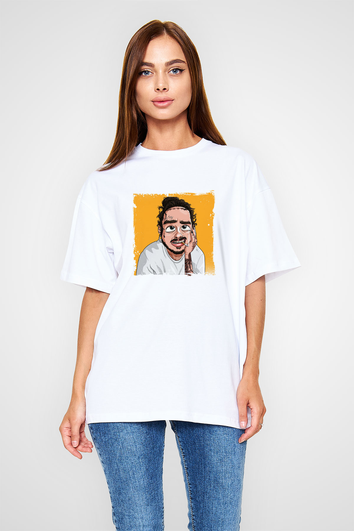 Post Malone Baskılı Unisex Beyaz Tişört
