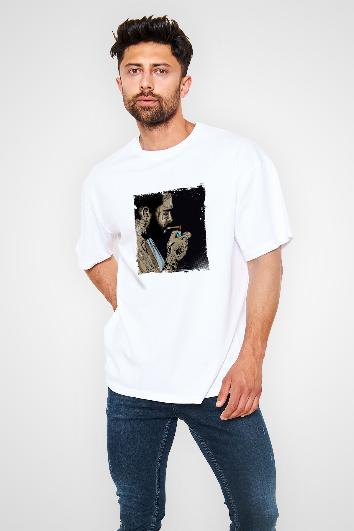 Post Malone Baskılı Unisex Beyaz Tişört