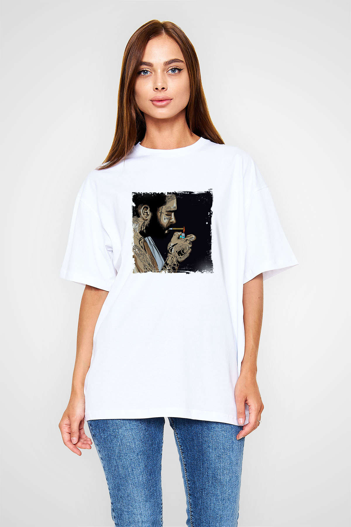 Post Malone Baskılı Unisex Beyaz Tişört