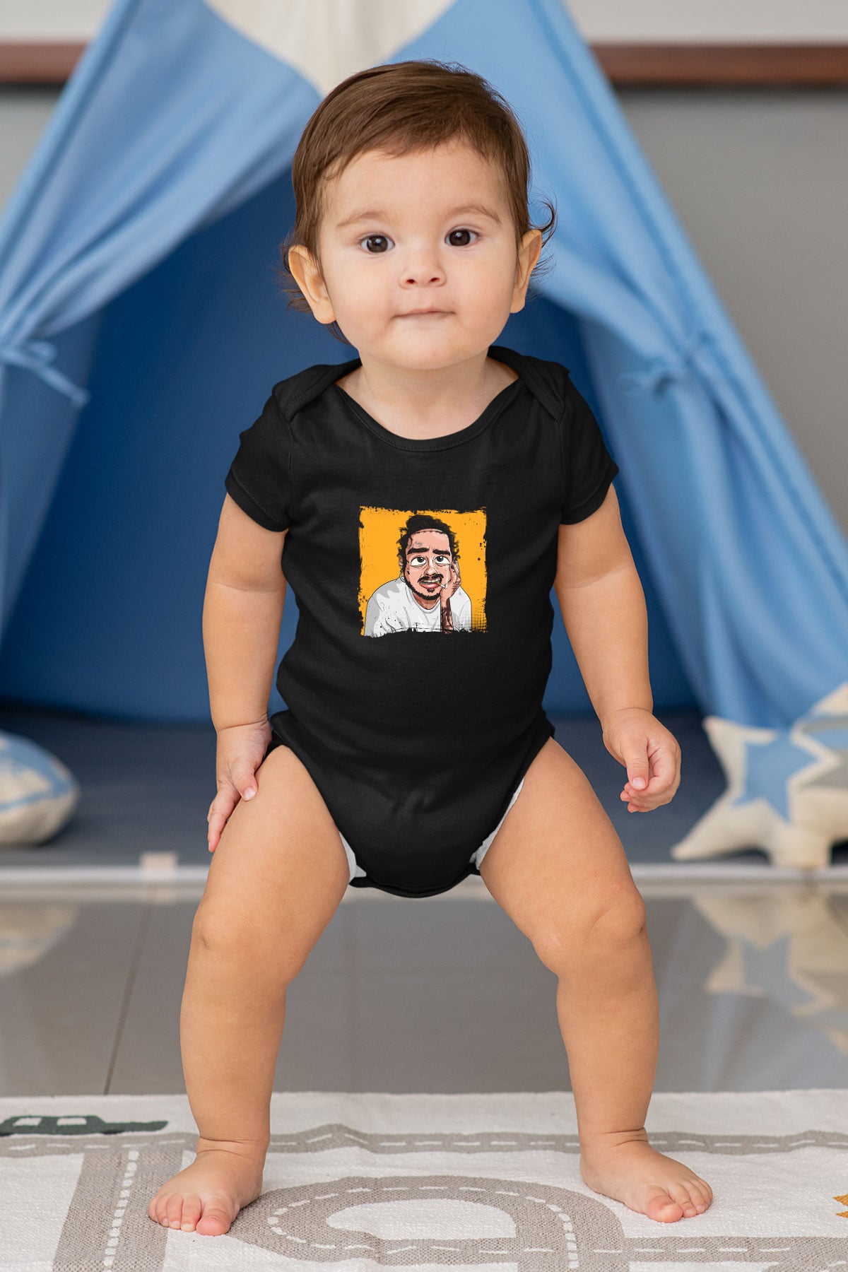 Post Malone Baskılı Unisex Siyah Bebek Body - Zıbın