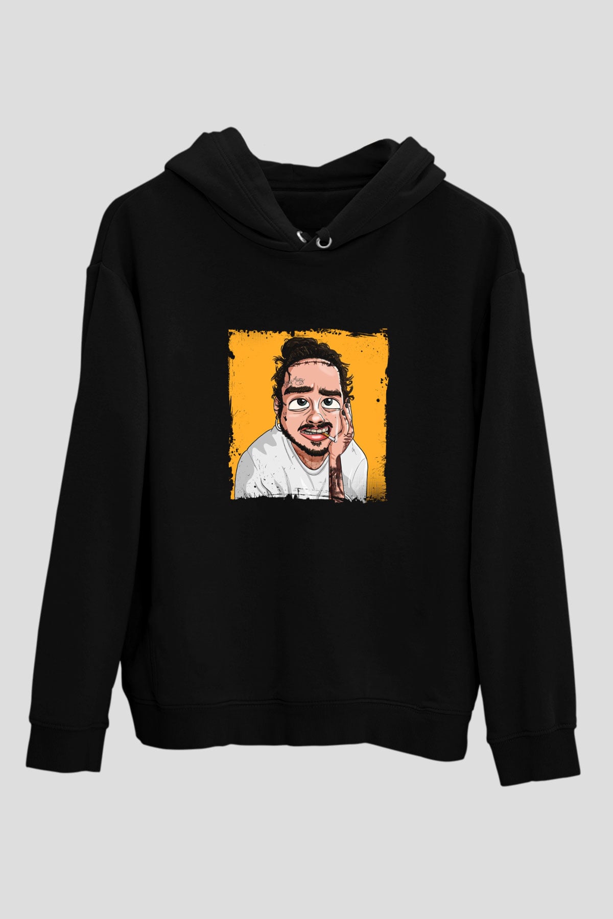 Post Malone Baskılı Unisex Siyah Hoodie