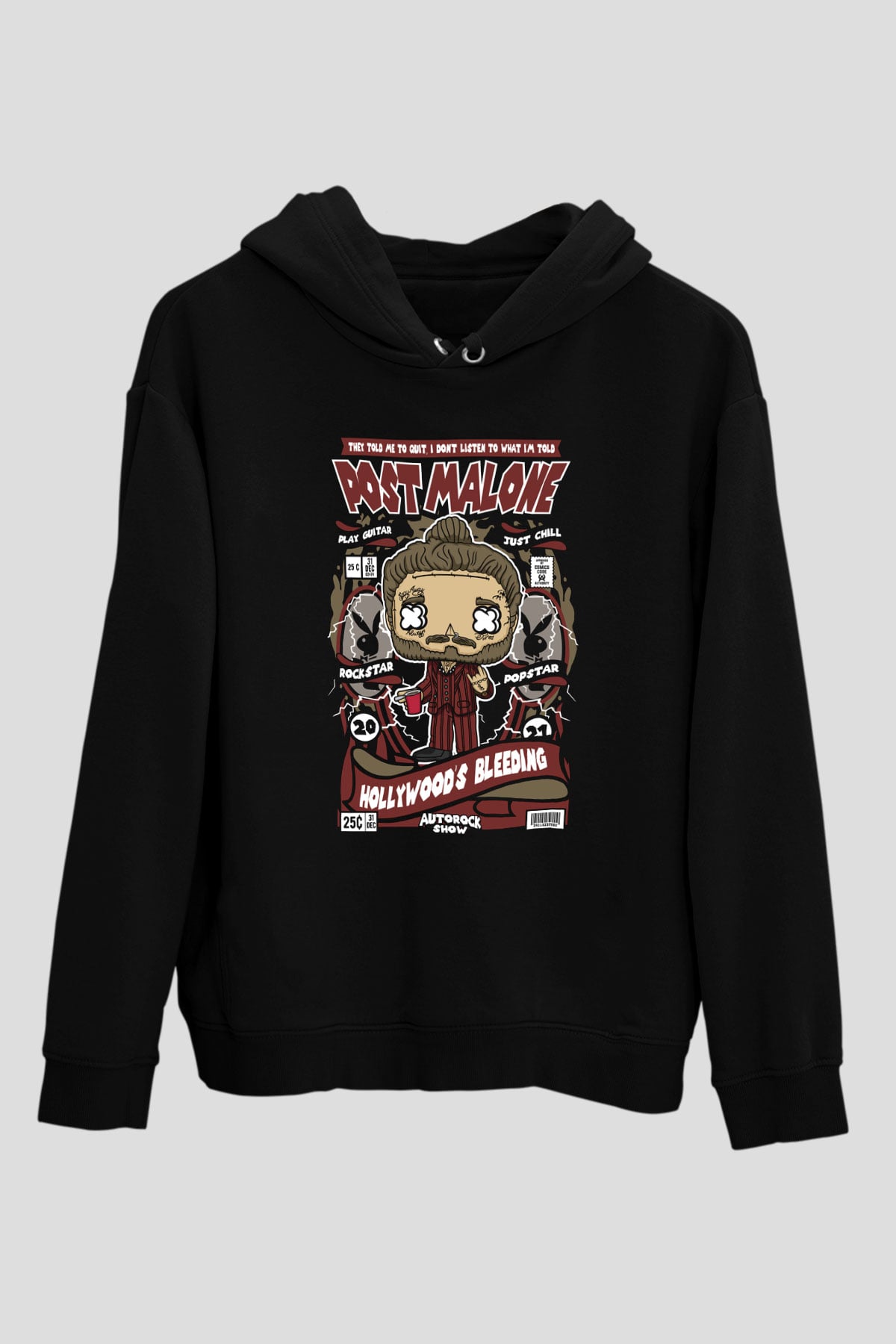 Post Malone Baskılı Unisex Siyah Hoodie