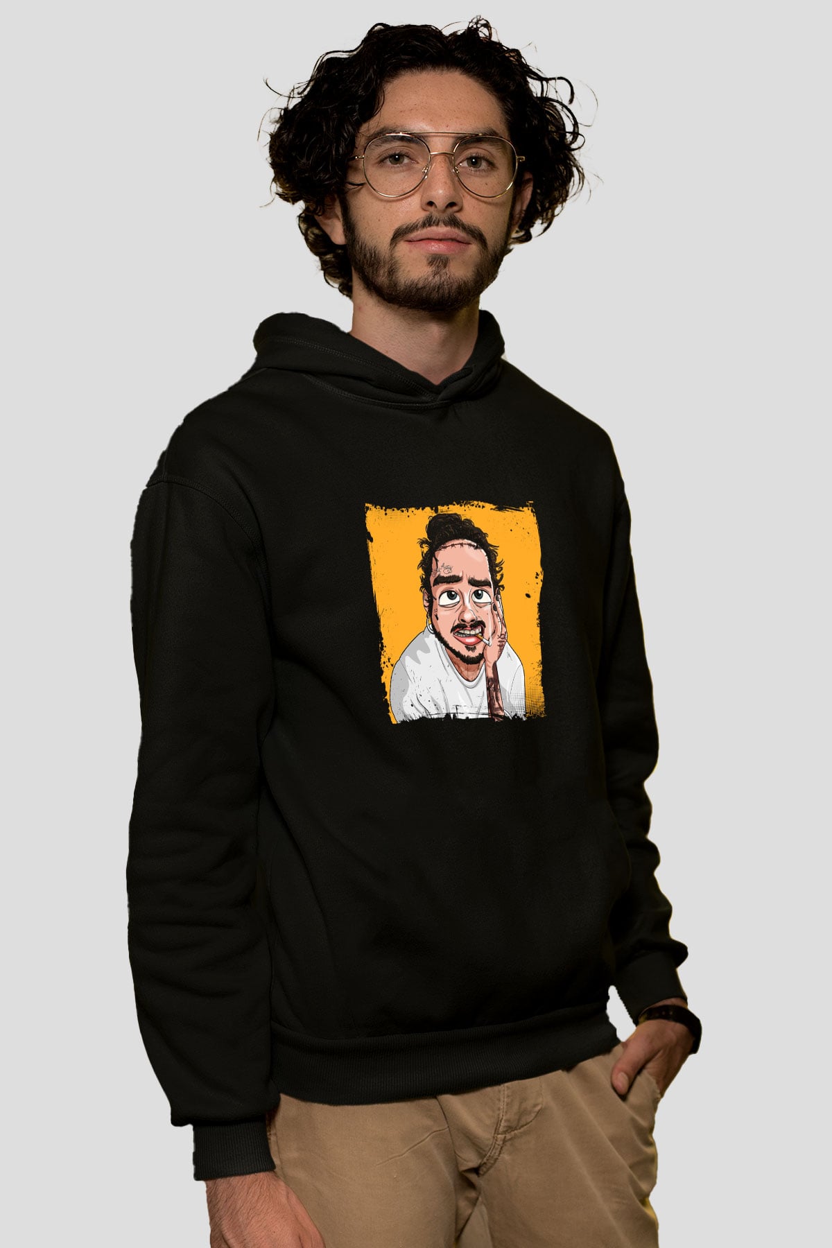 Post Malone Baskılı Unisex Siyah Hoodie