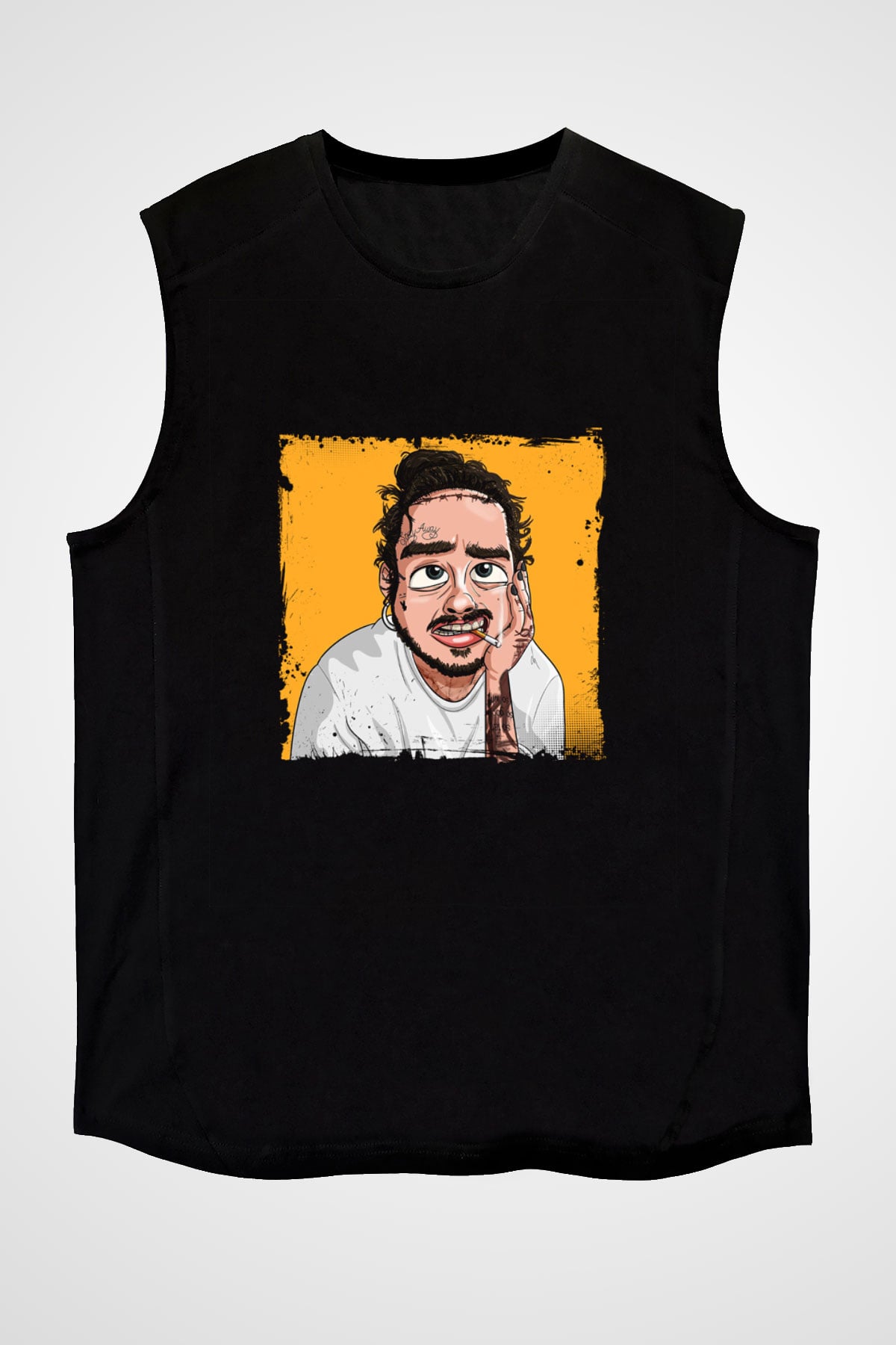 Post Malone Baskılı Unisex Siyah Kolsuz Tişört