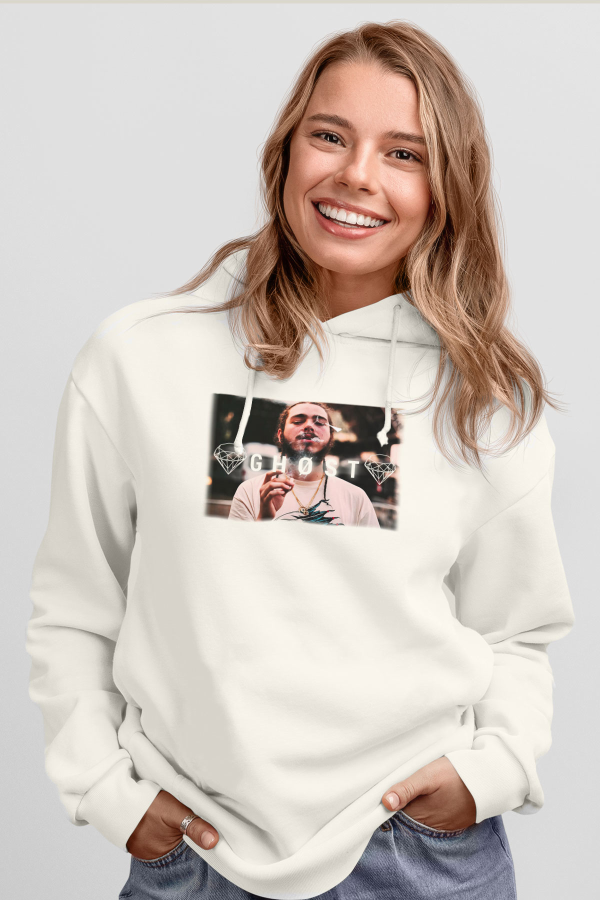 Post Malone Beyaz Unisex Kapşonlu Sweatshirt