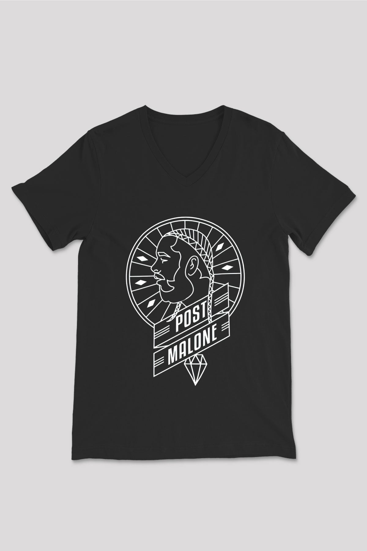 Post Malone Siyah Unisex V Yaka Tişört T-Shirt