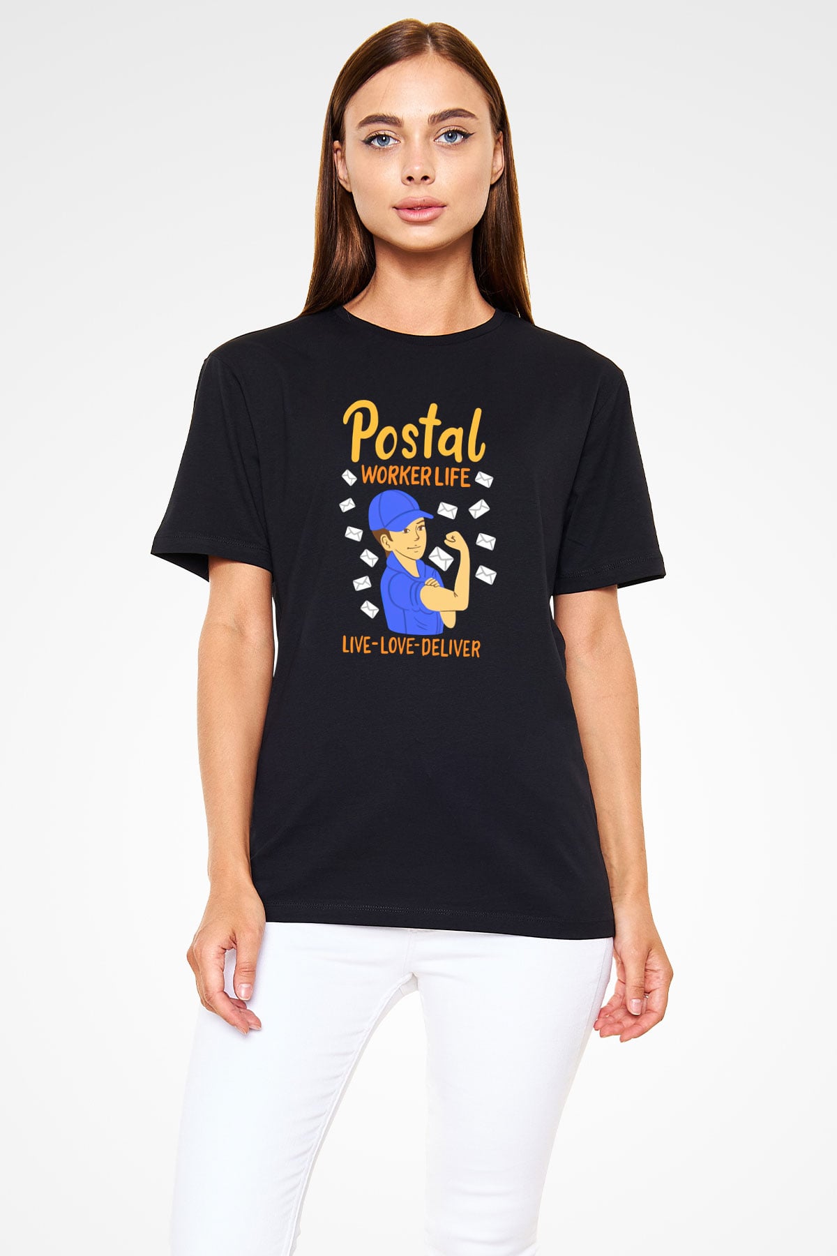 Postacı Siyah Unisex Tişört T-Shirt - TişörtFabrikası