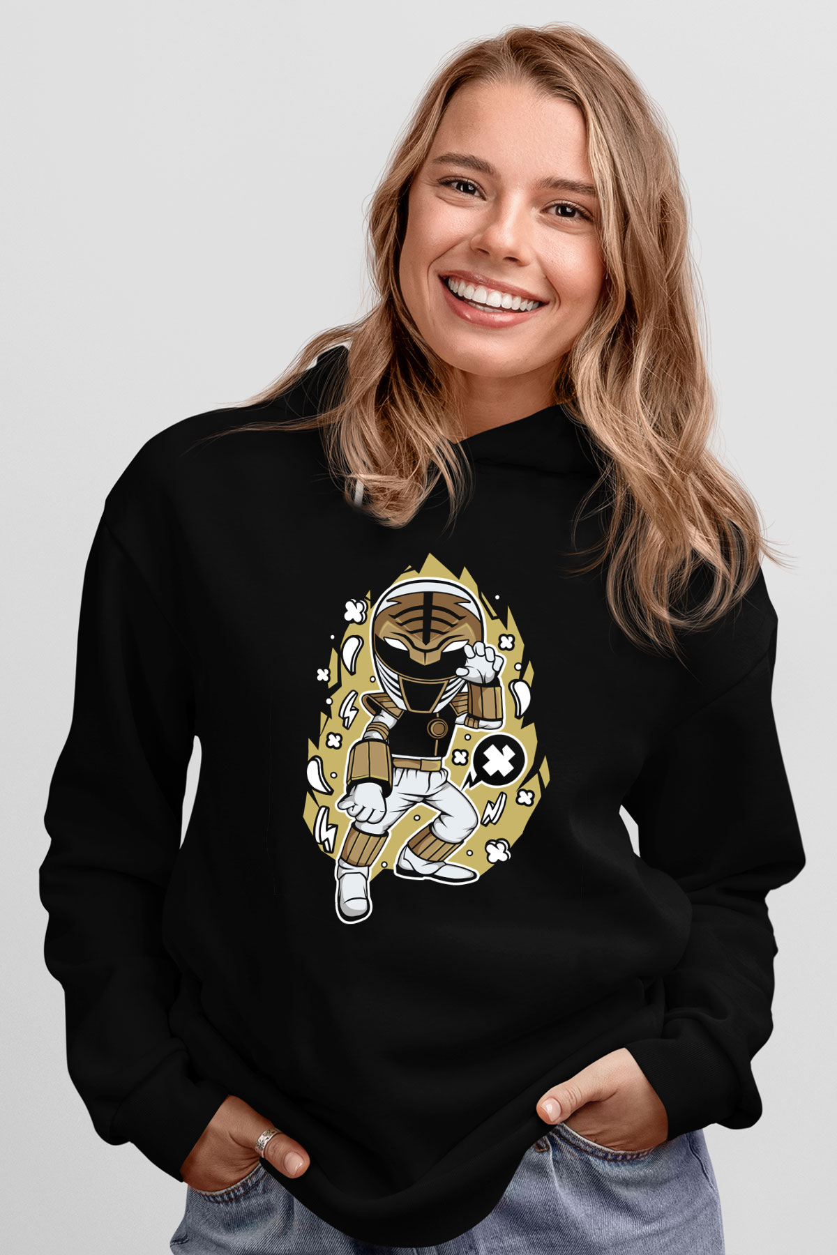 Power Ranger Baskılı Siyah Unisex Tshirt
