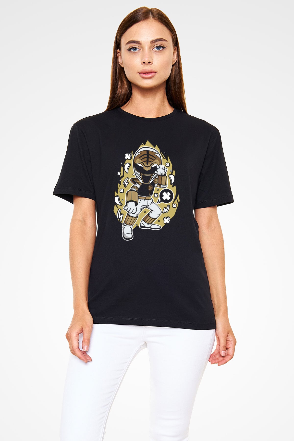 Power Ranger Baskılı Siyah Unisex Tshirt