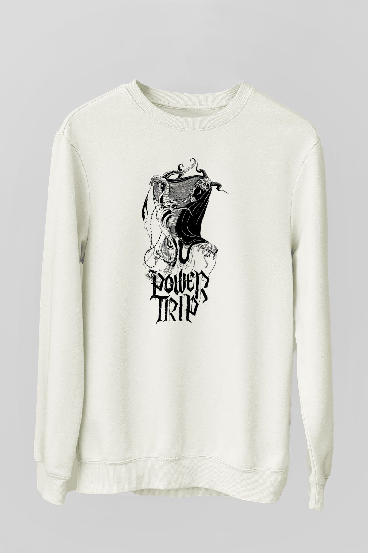 Power Trip Baskılı Beyaz Unisex Sweatshirt