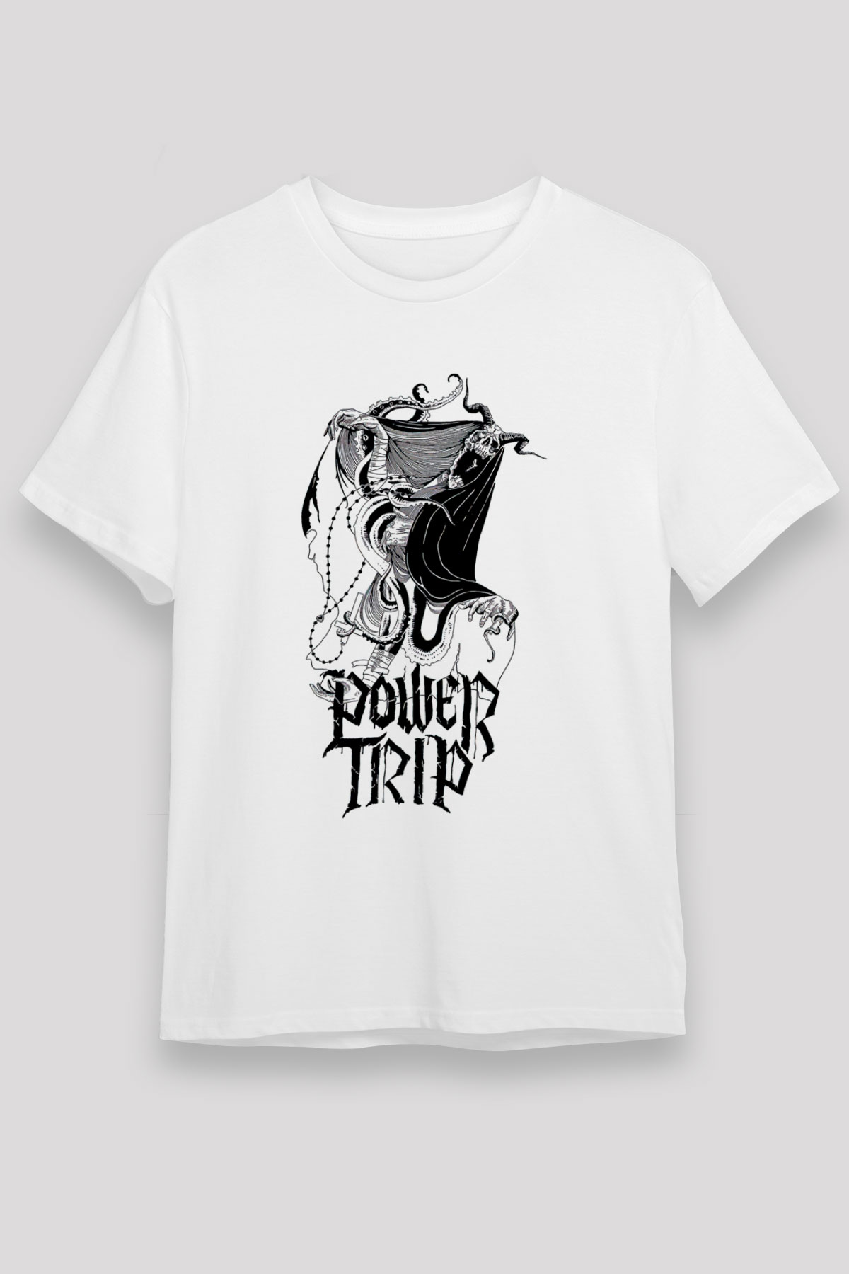 Power Trip Baskılı Unisex Beyaz Tişört - Tshirt