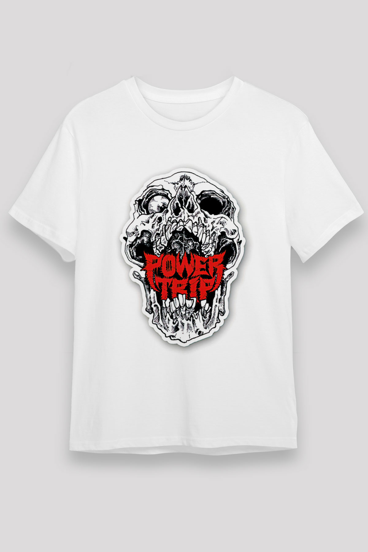 Power Trip Baskılı Unisex Beyaz Tişört - Tshirt