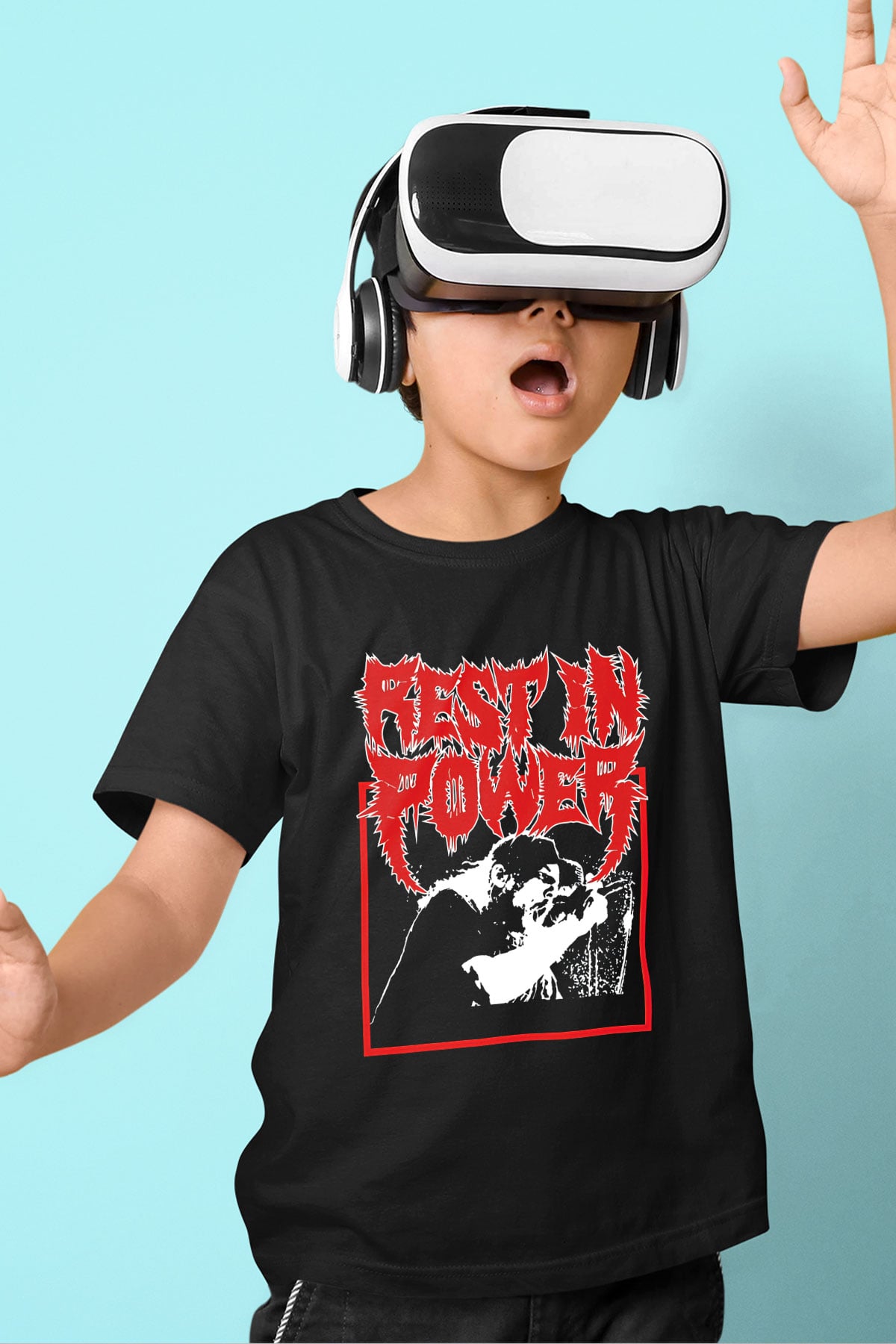 Power Trip Baskılı Unisex Siyah Çocuk Tişört - Tshirt