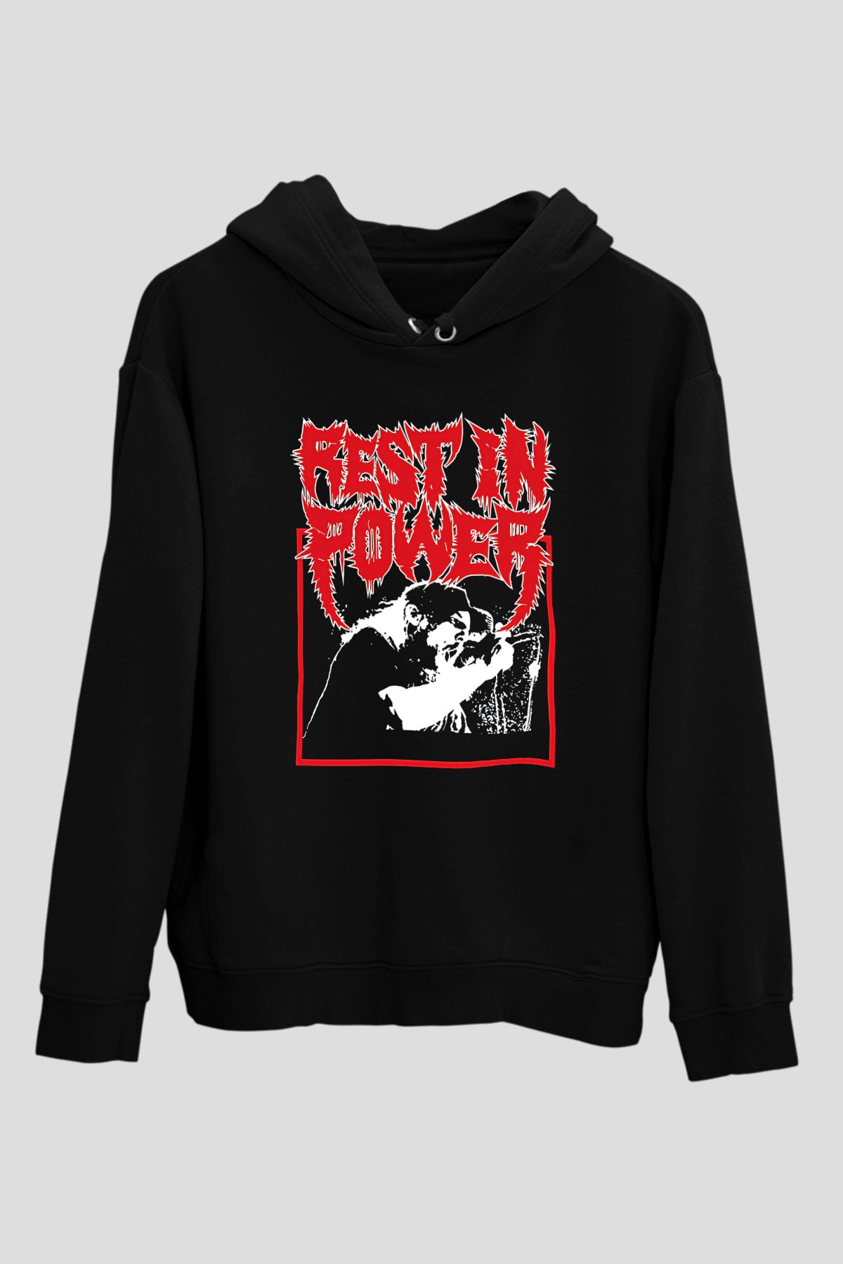 Power Trip Baskılı Unisex Siyah Kapüşonlu Sweatshirt