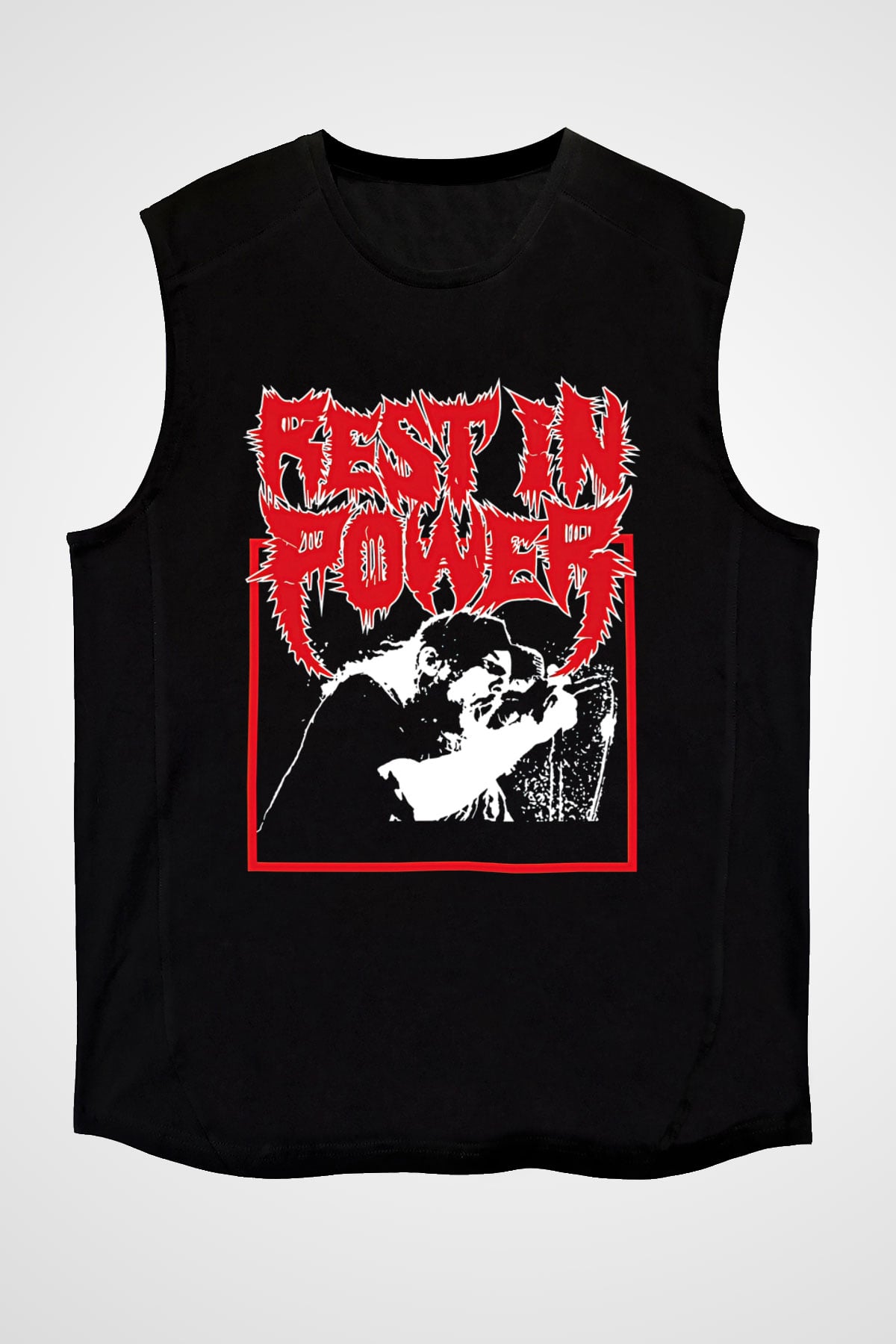 Power Trip Baskılı Unisex Siyah Kolsuz Tişört - Tshirt