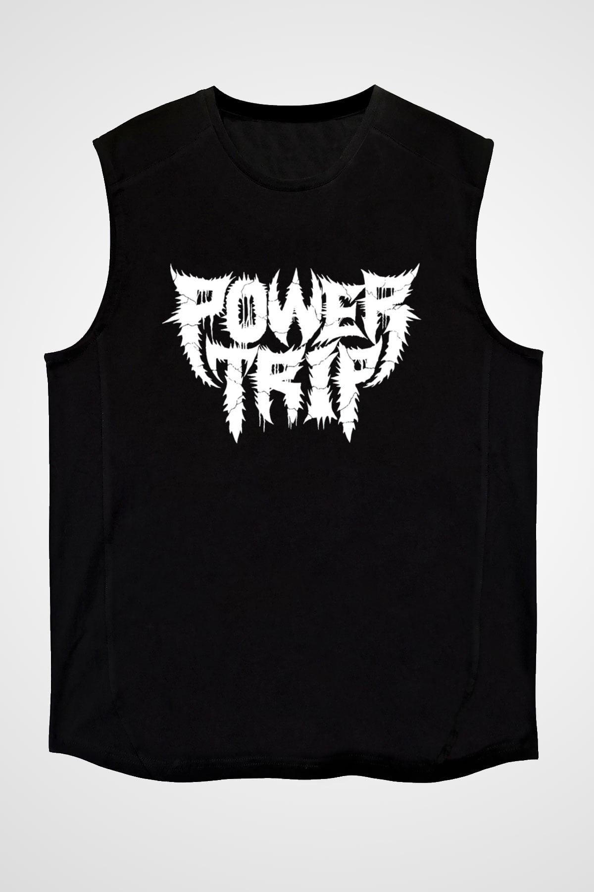 Power Trip Baskılı Unisex Siyah Kolsuz Tişört - Tshirt