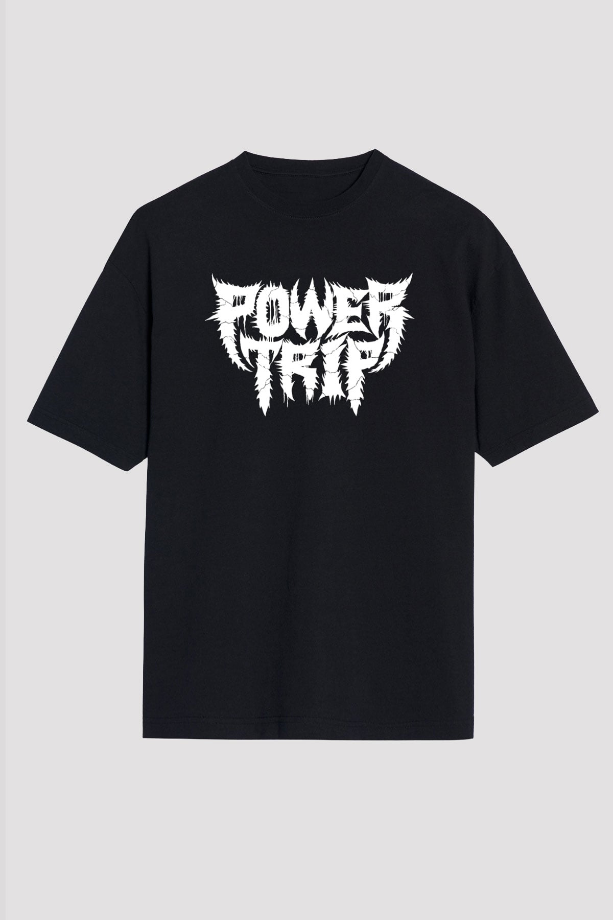Power Trip Baskılı Unisex Siyah Oversize Tişört - Tshirt