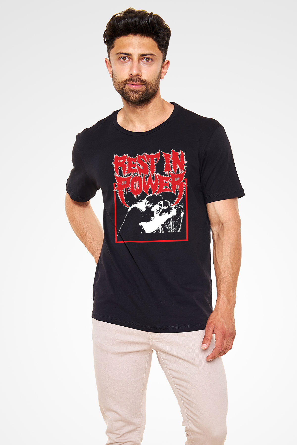 Power Trip Baskılı Unisex Siyah Tişört - Tshirt