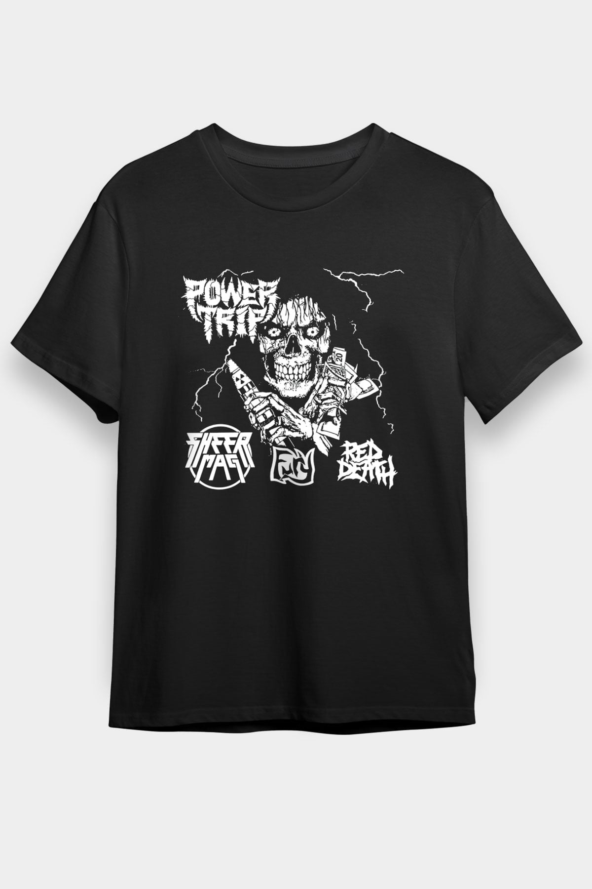 Power Trip Baskılı Unisex Siyah Tişört - Tshirt