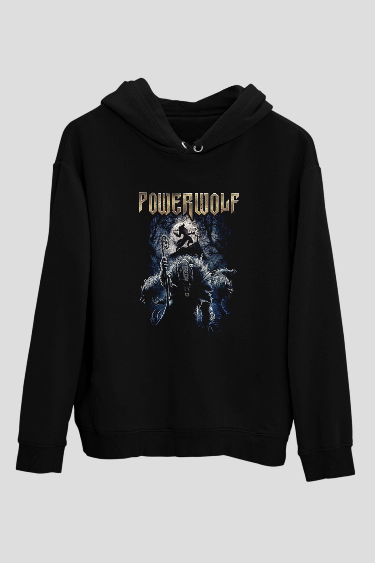 Powerwolf Baskılı Unisex Siyah Kapüşonlu Sweatshirt