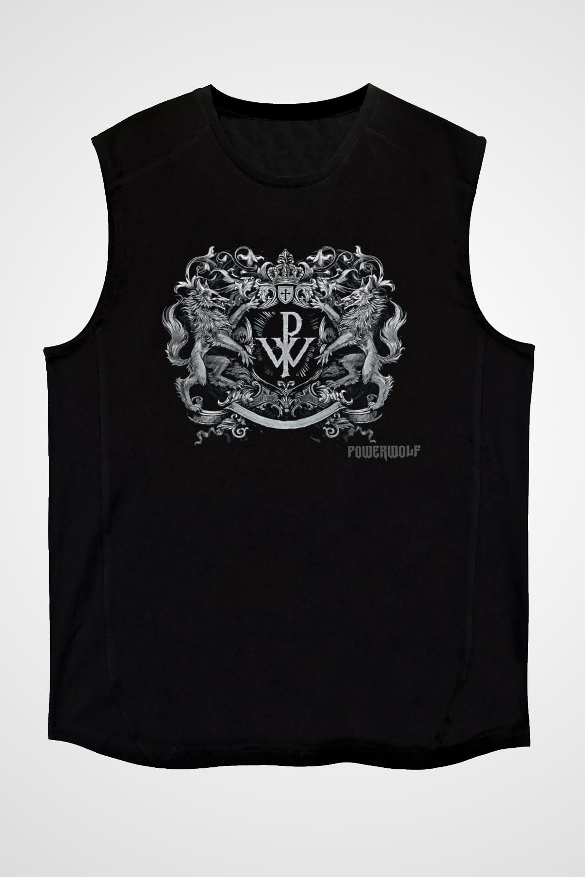 Powerwolf Baskılı Unisex Siyah Kolsuz Tişört - Tshirt