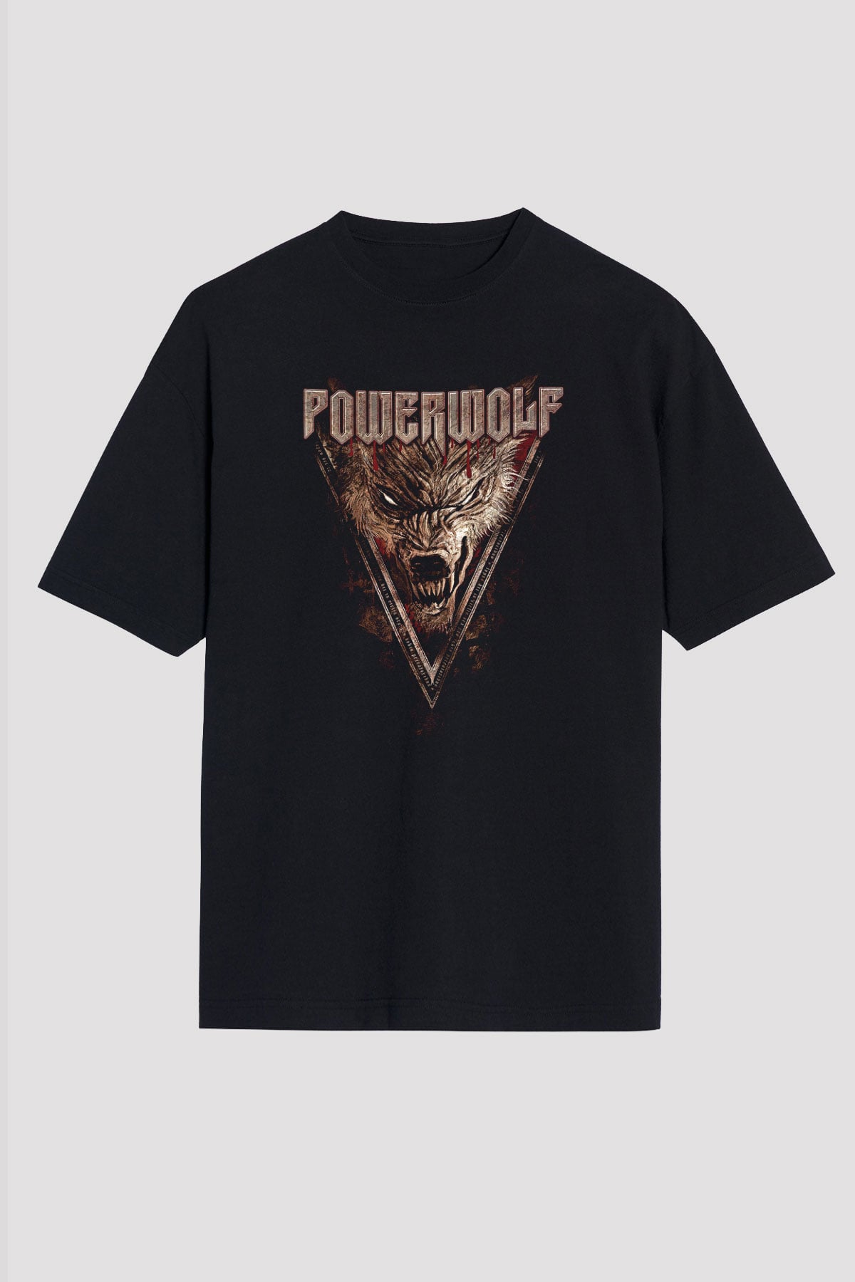 Powerwolf Baskılı Unisex Siyah Oversize Tişört - Tshirt