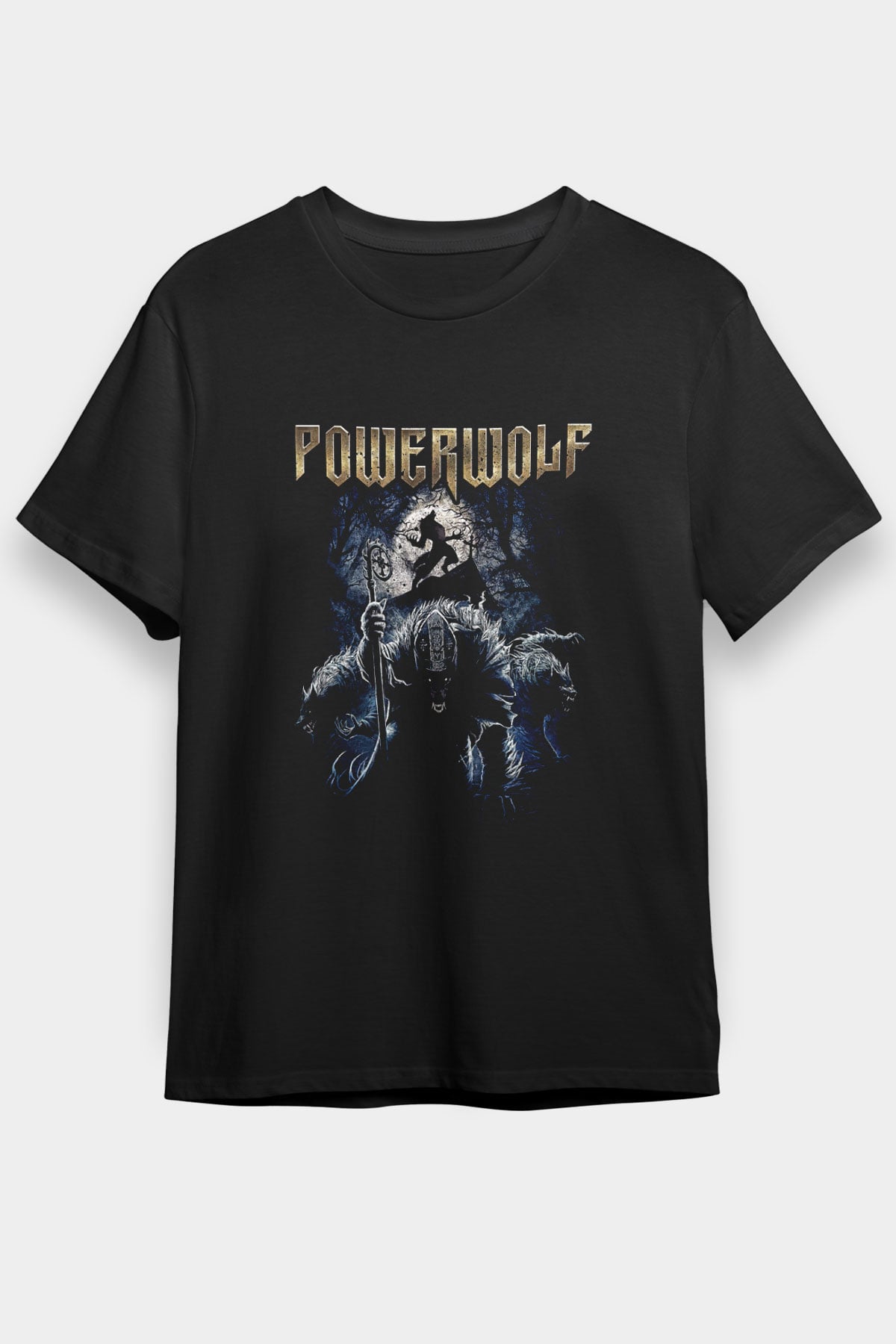 Powerwolf Baskılı Unisex Siyah Tişört - Tshirt