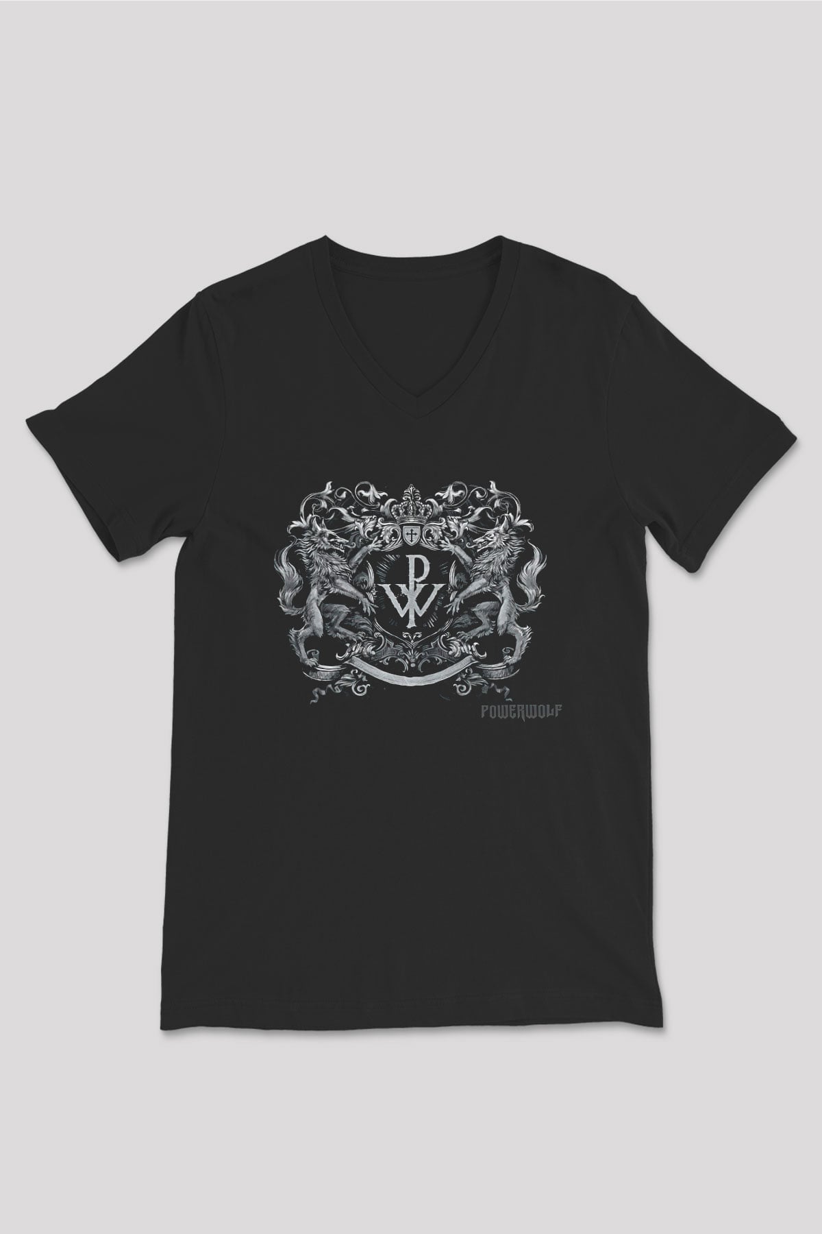 Powerwolf Baskılı Unisex Siyah V Yaka Tişört - Tshirt