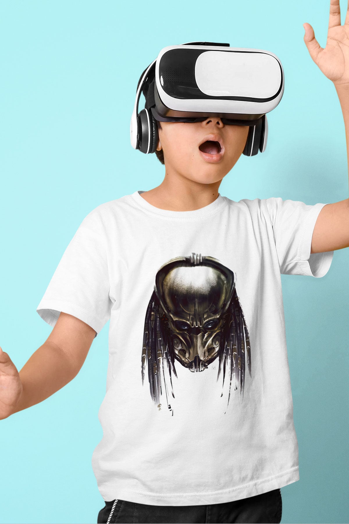 Predator Baskılı Beyaz Unisex Çocuk Tişört